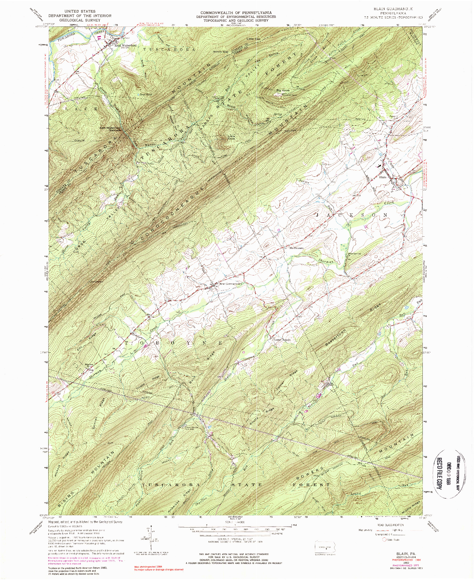 USGS 1:24000-SCALE QUADRANGLE FOR BLAIN, PA 1960