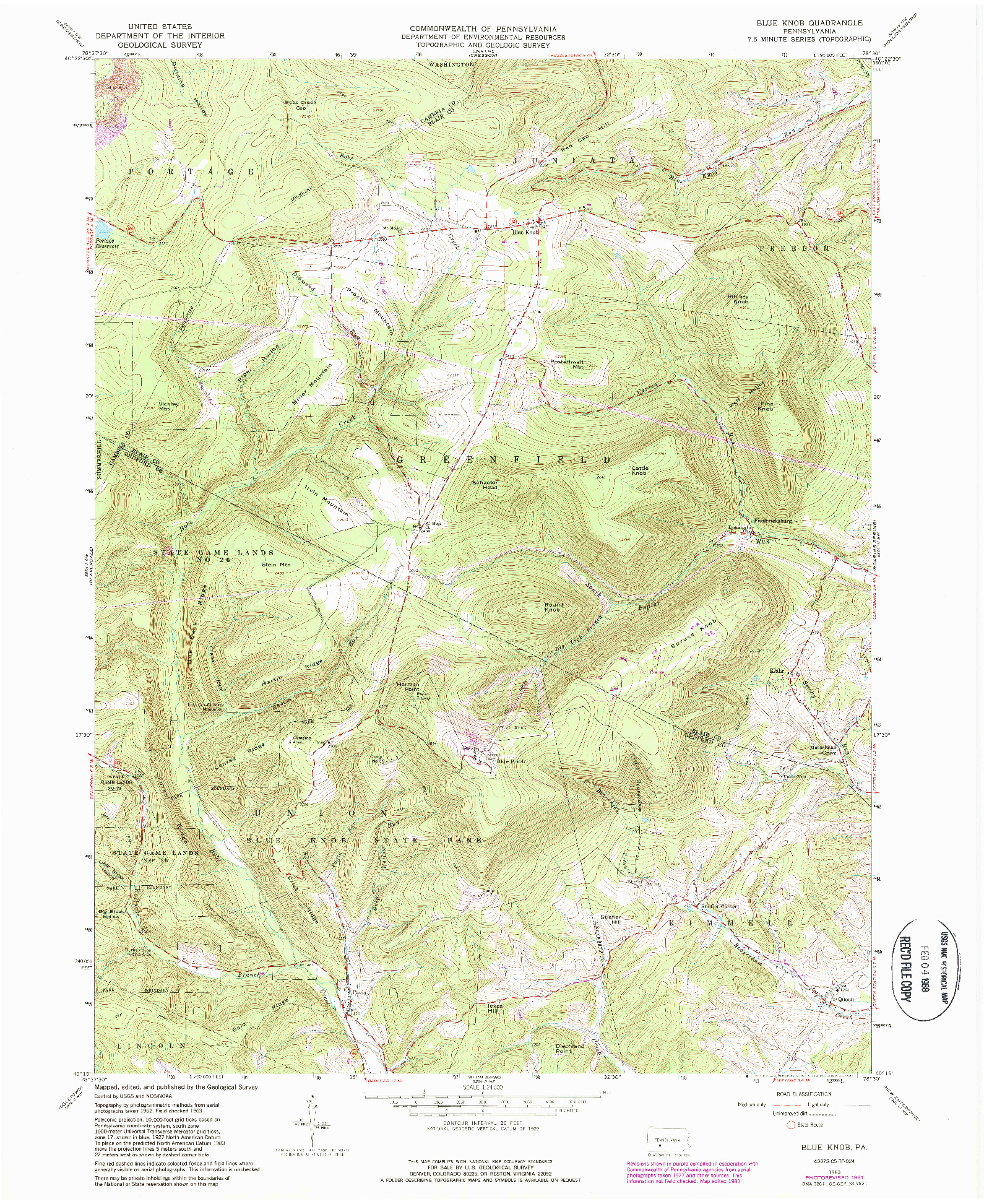 USGS 1:24000-SCALE QUADRANGLE FOR BLUE KNOB, PA 1963