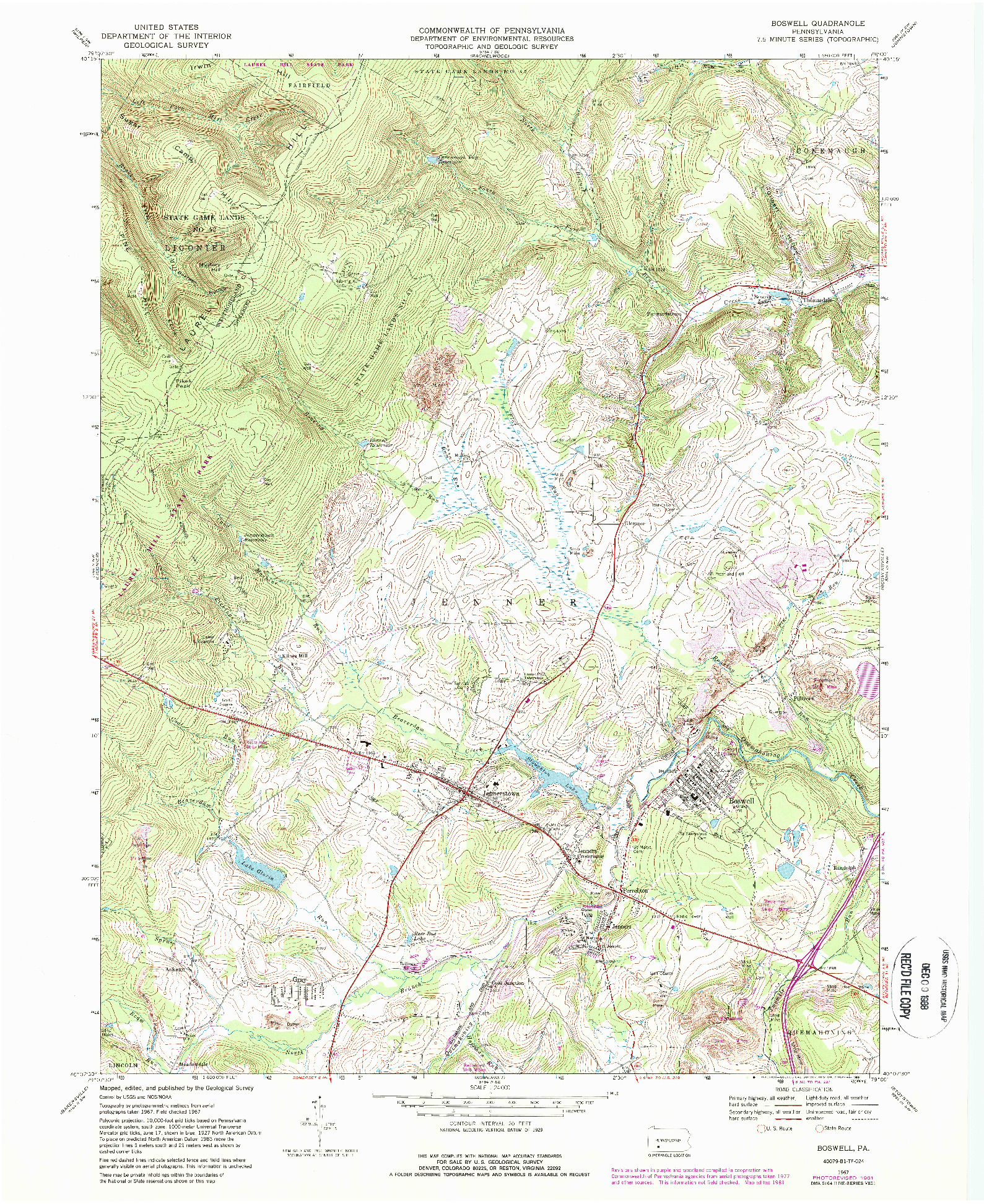 USGS 1:24000-SCALE QUADRANGLE FOR BOSWELL, PA 1967