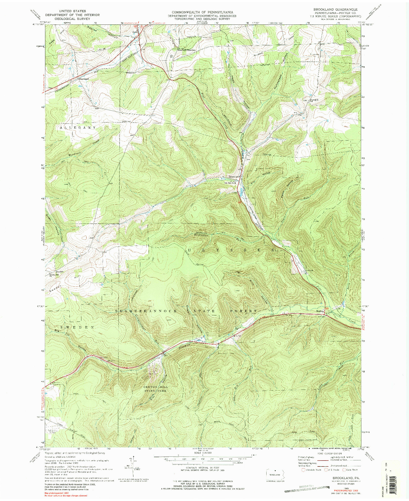 USGS 1:24000-SCALE QUADRANGLE FOR BROOKLAND, PA 1969