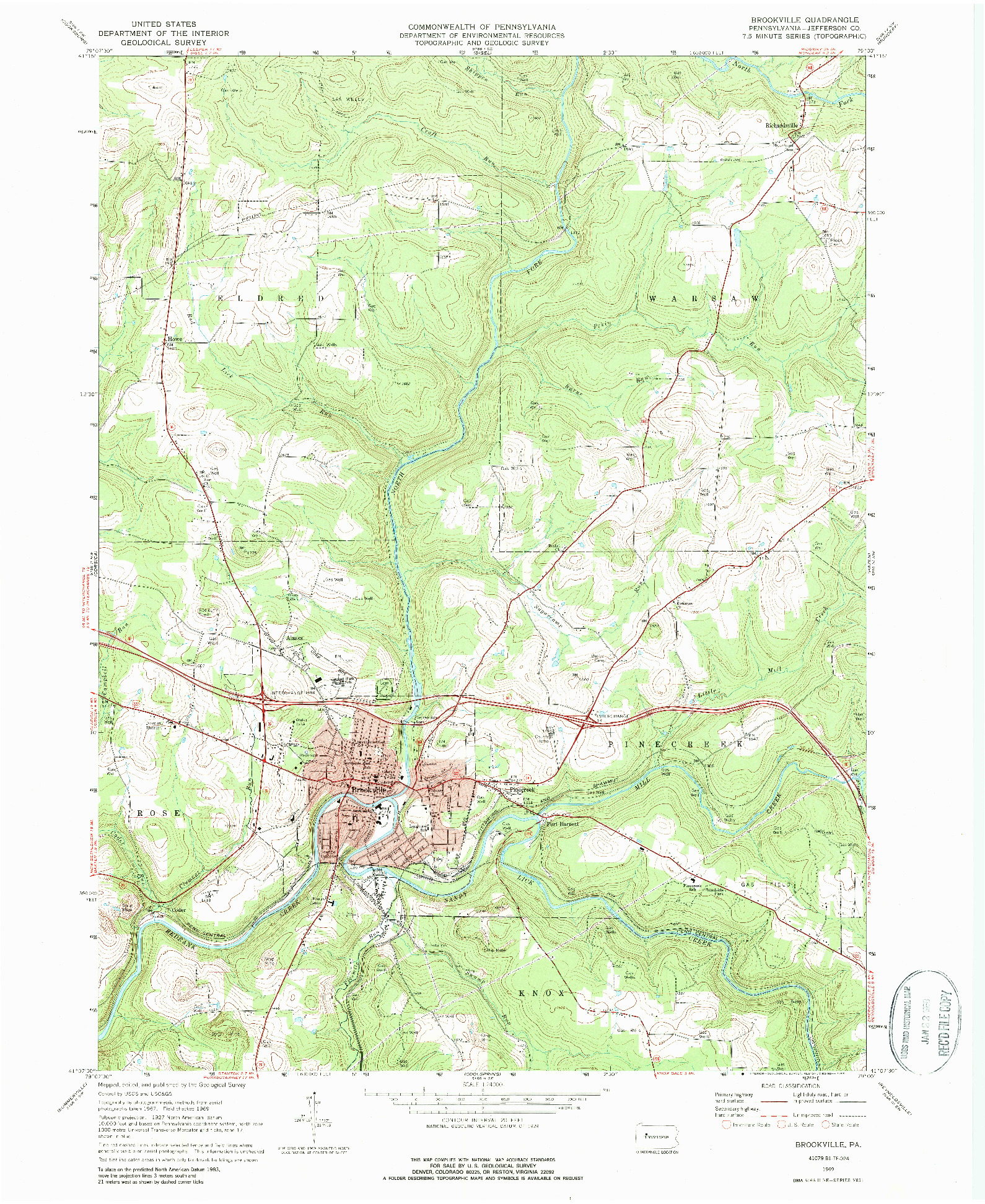 USGS 1:24000-SCALE QUADRANGLE FOR BROOKVILLE, PA 1969