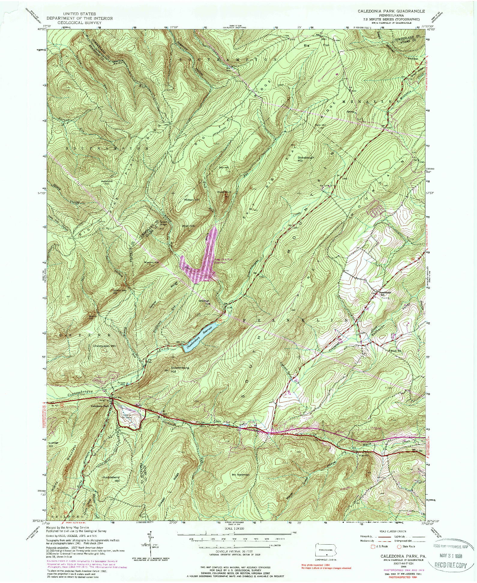 USGS 1:24000-SCALE QUADRANGLE FOR CALEDONIA PARK, PA 1944