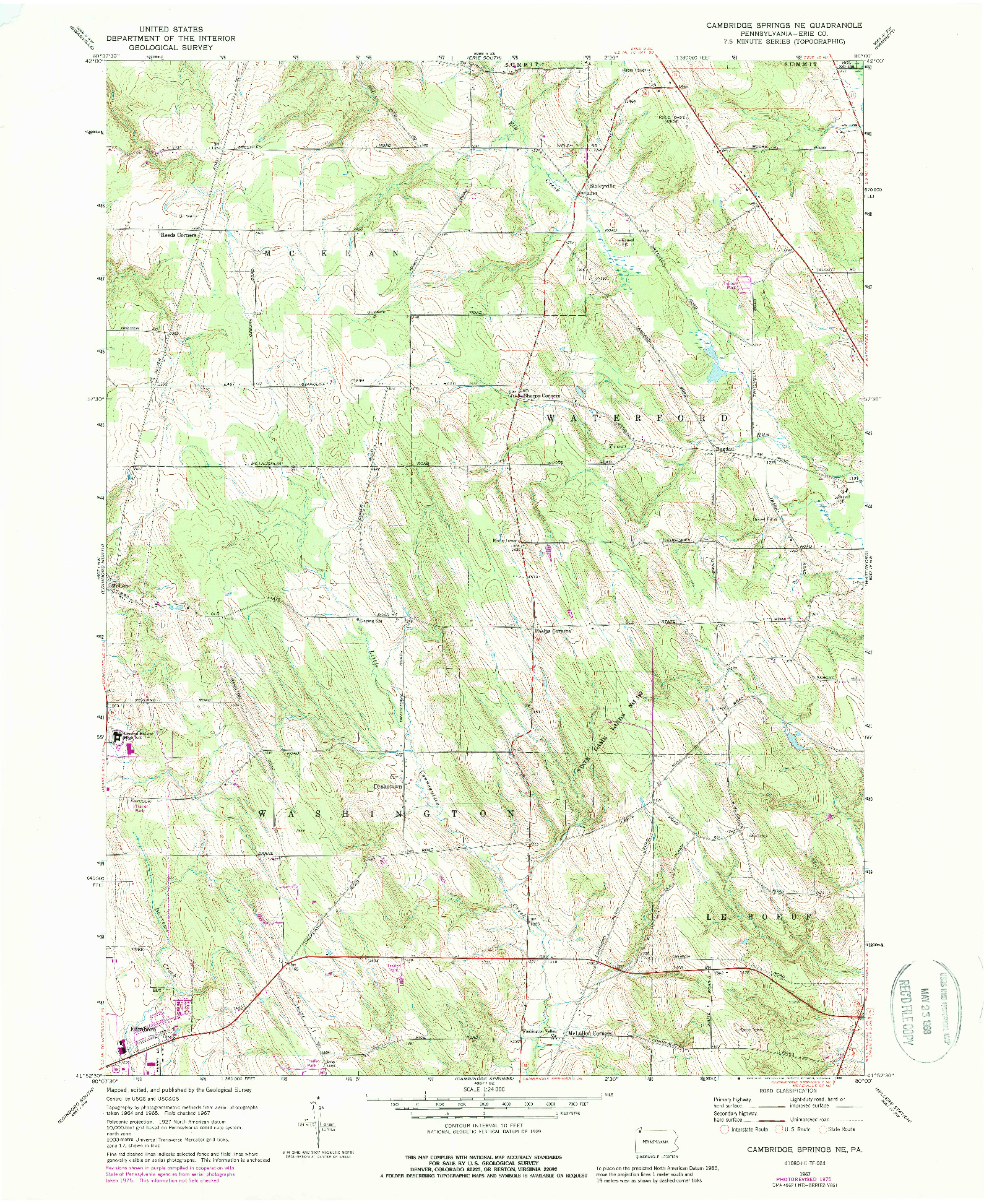 USGS 1:24000-SCALE QUADRANGLE FOR CAMBRIDGE SPRINGS NE, PA 1967
