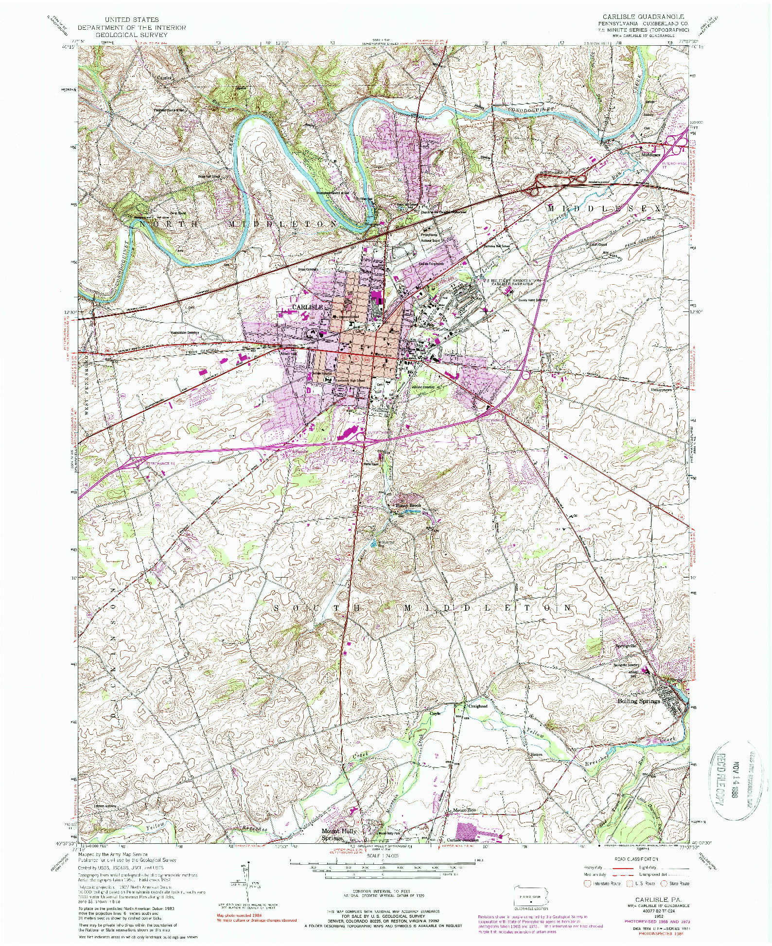 USGS 1:24000-SCALE QUADRANGLE FOR CARLISLE, PA 1952