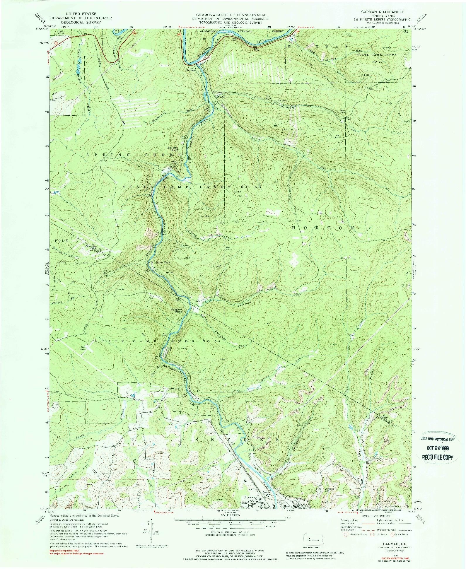 USGS 1:24000-SCALE QUADRANGLE FOR CARMAN, PA 1970