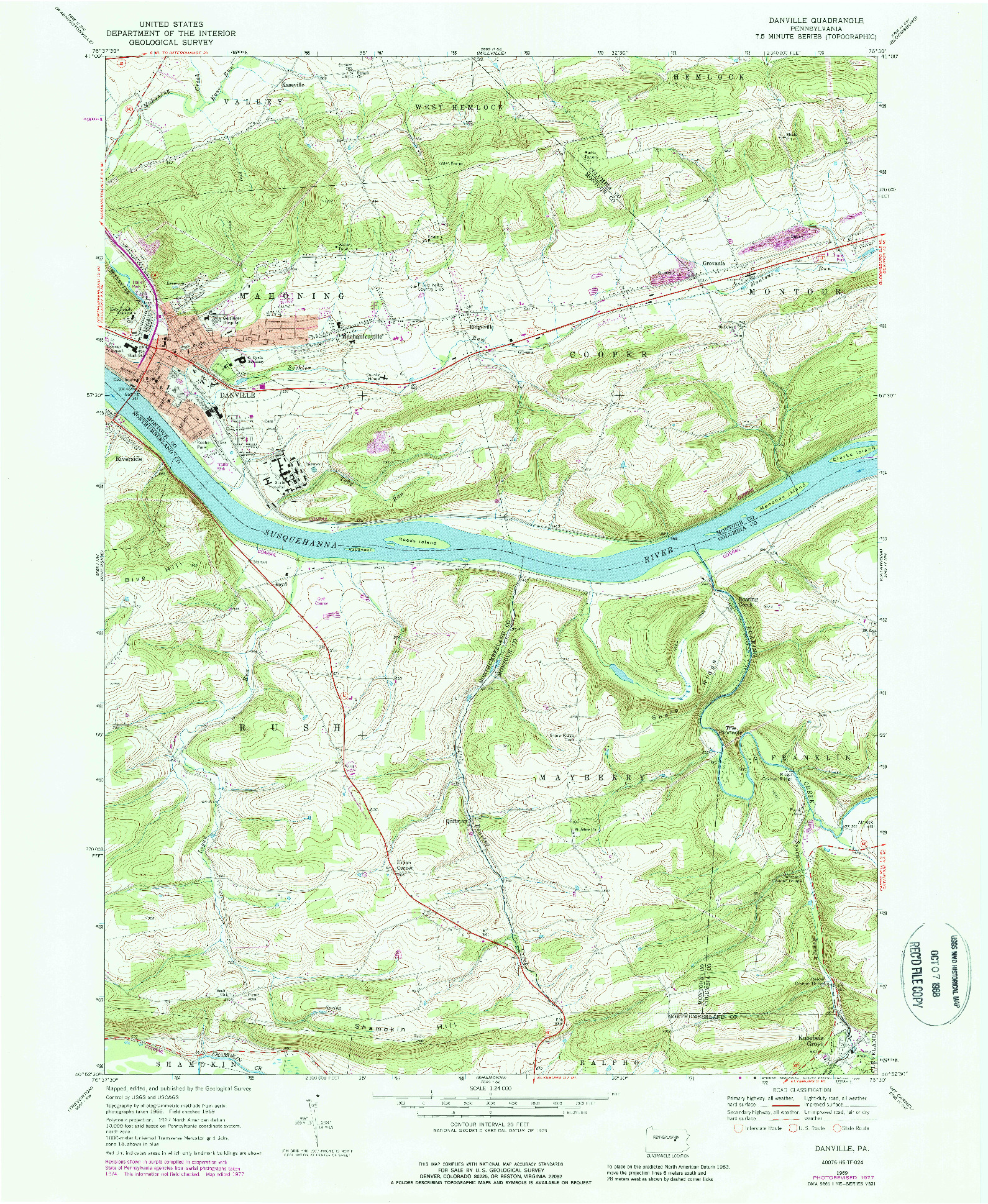 USGS 1:24000-SCALE QUADRANGLE FOR DANVILLE, PA 1969