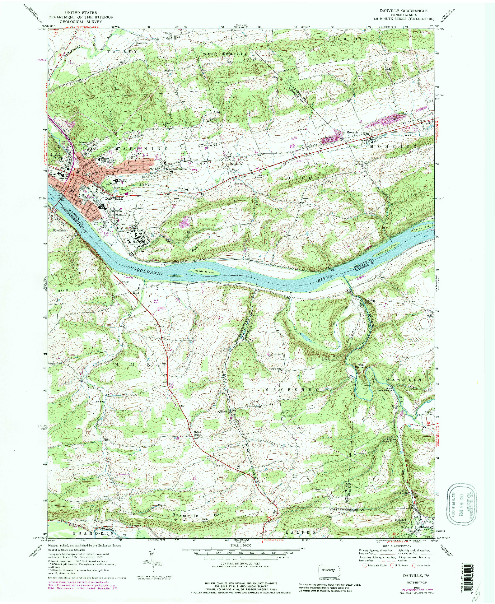 USGS 1:24000-SCALE QUADRANGLE FOR DANVILLE, PA 1969