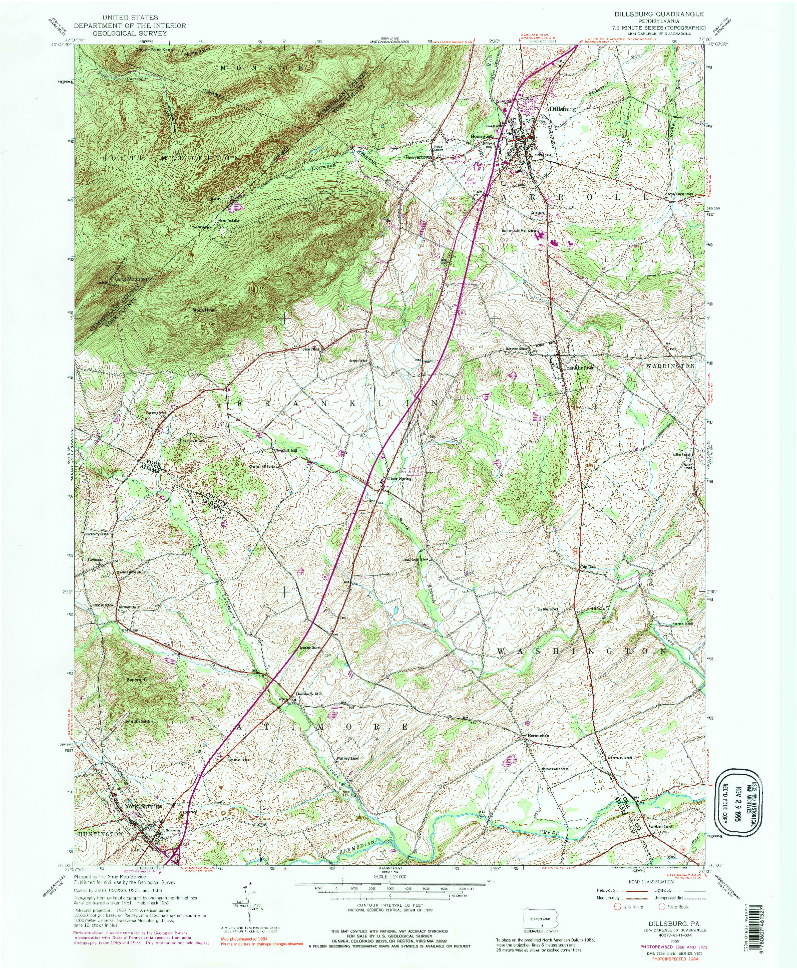 USGS 1:24000-SCALE QUADRANGLE FOR DILLSBURG, PA 1952