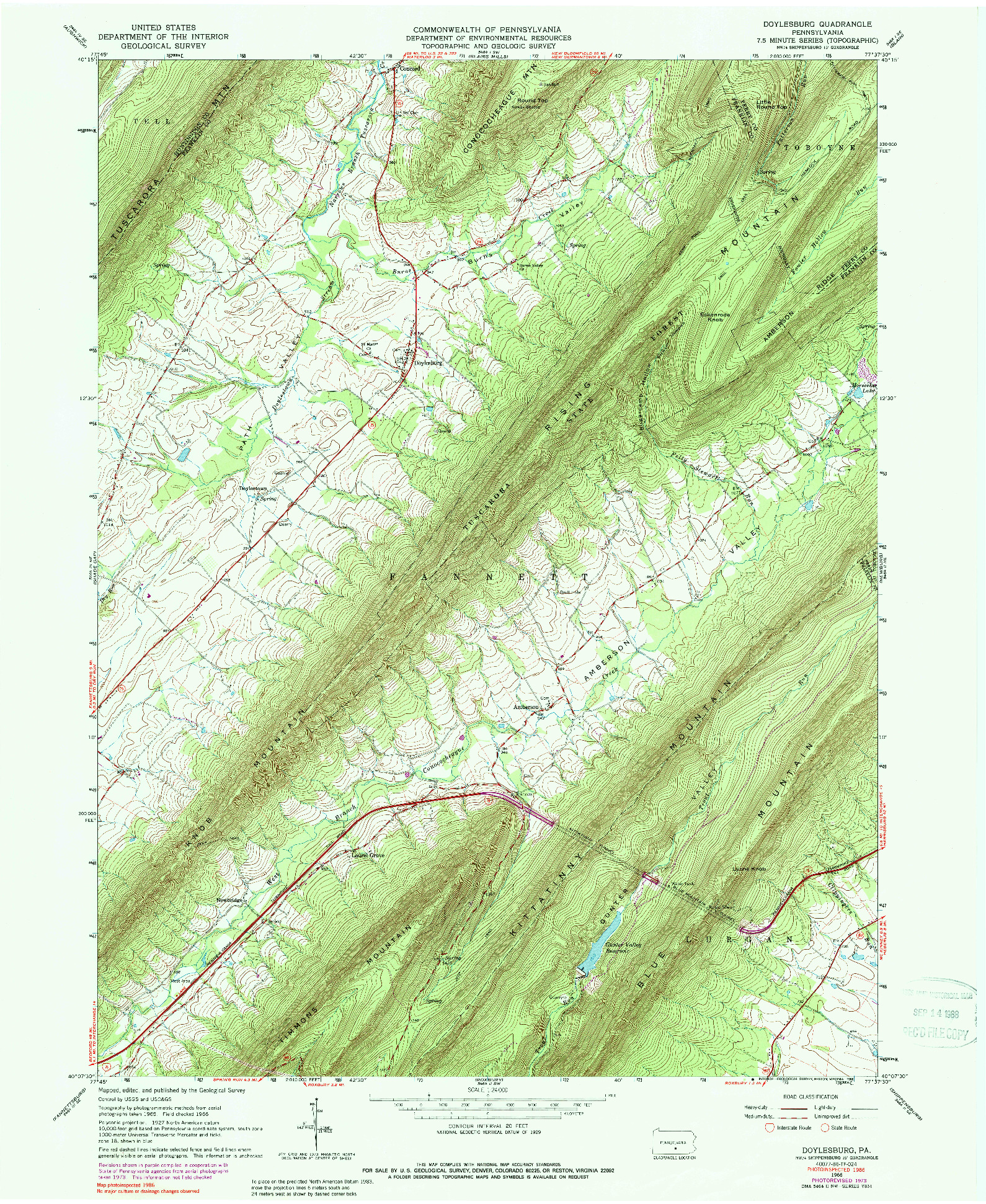 USGS 1:24000-SCALE QUADRANGLE FOR DOYLESBURG, PA 1966