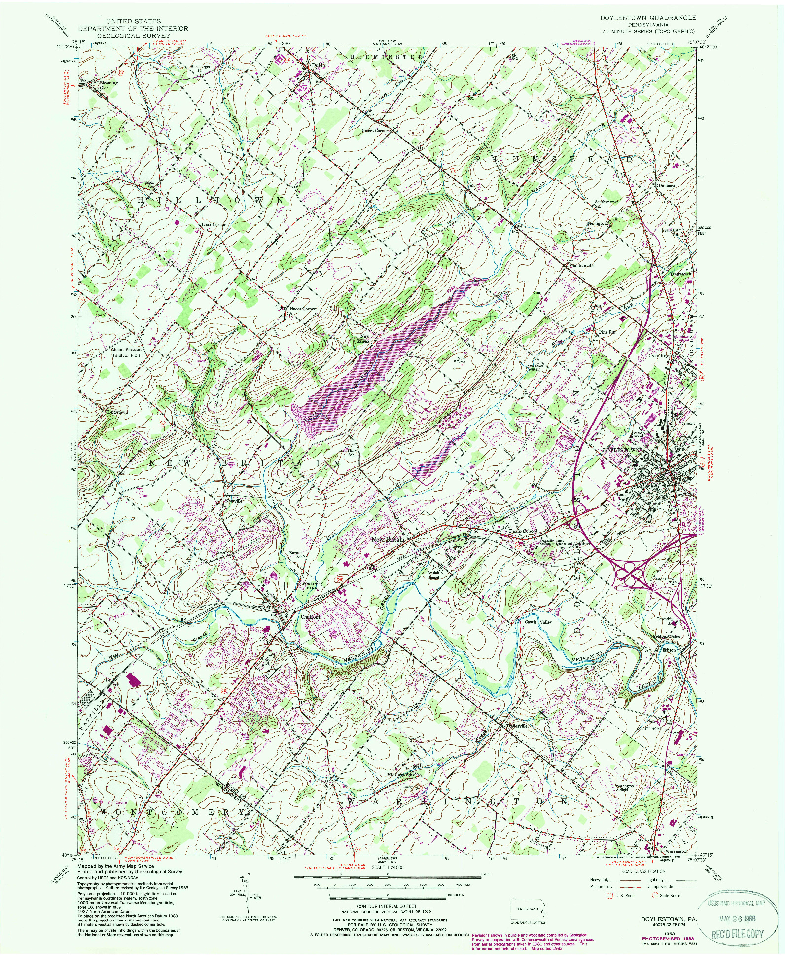 USGS 1:24000-SCALE QUADRANGLE FOR DOYLESTOWN, PA 1953