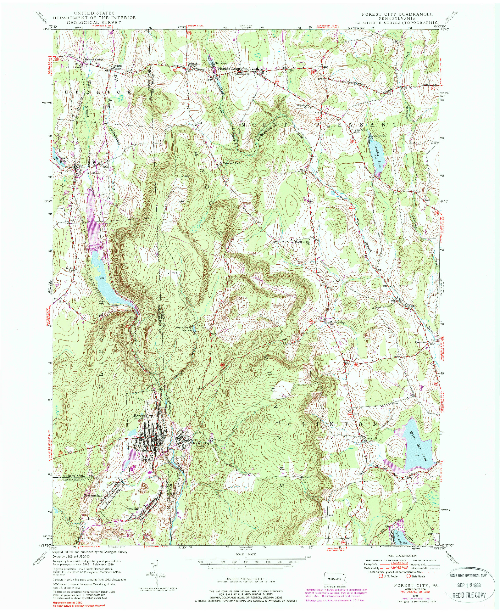 USGS 1:24000-SCALE QUADRANGLE FOR FOREST CITY, PA 1946
