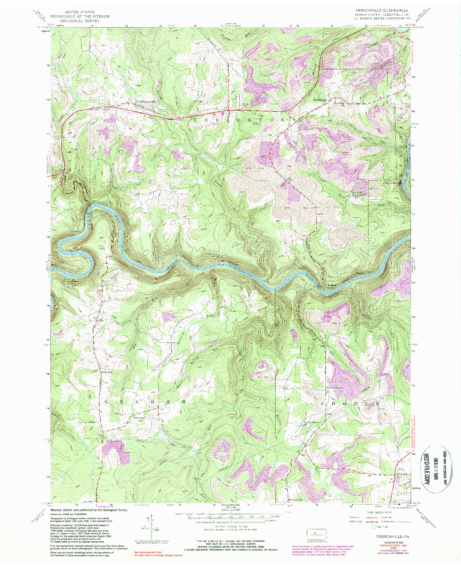 USGS 1:24000-SCALE QUADRANGLE FOR FRENCHVILLE, PA 1959