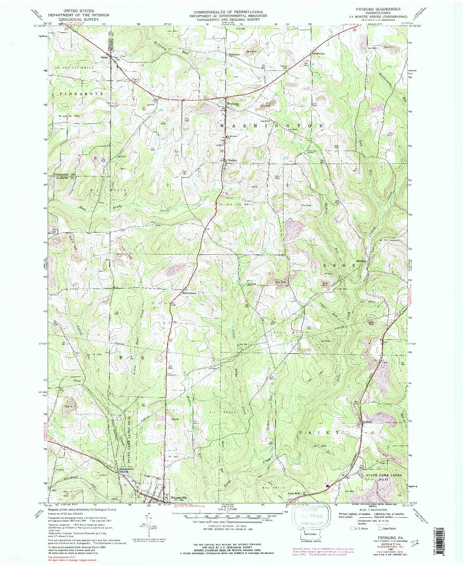 USGS 1:24000-SCALE QUADRANGLE FOR FRYBURG, PA 1967