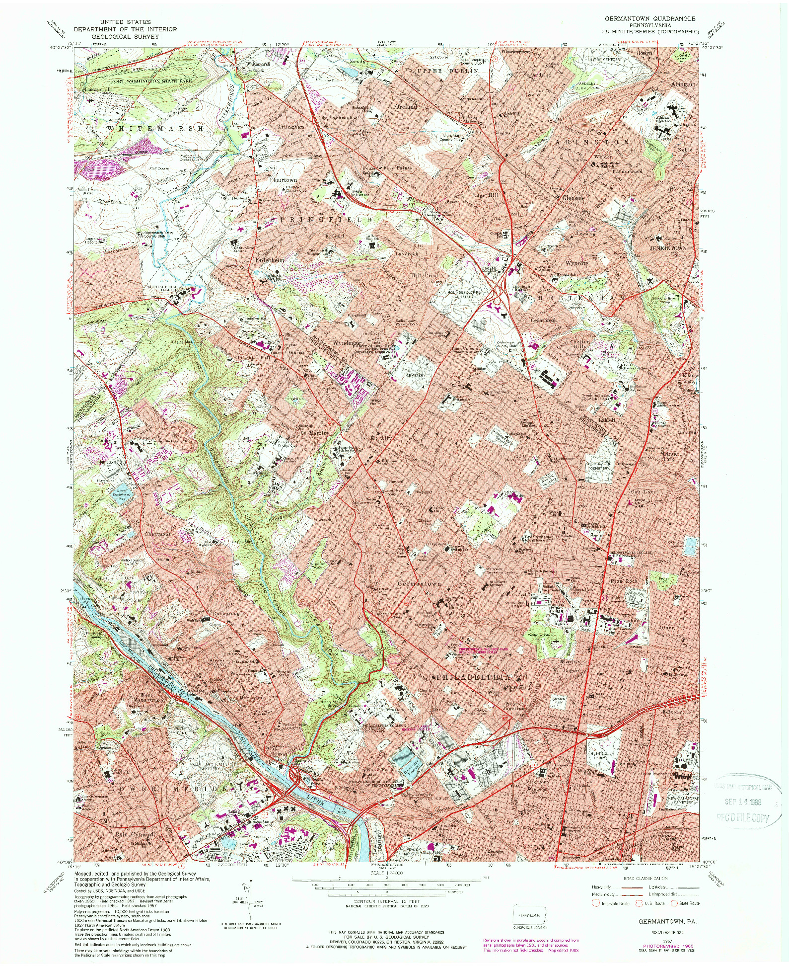 USGS 1:24000-SCALE QUADRANGLE FOR GERMANTOWN, PA 1967