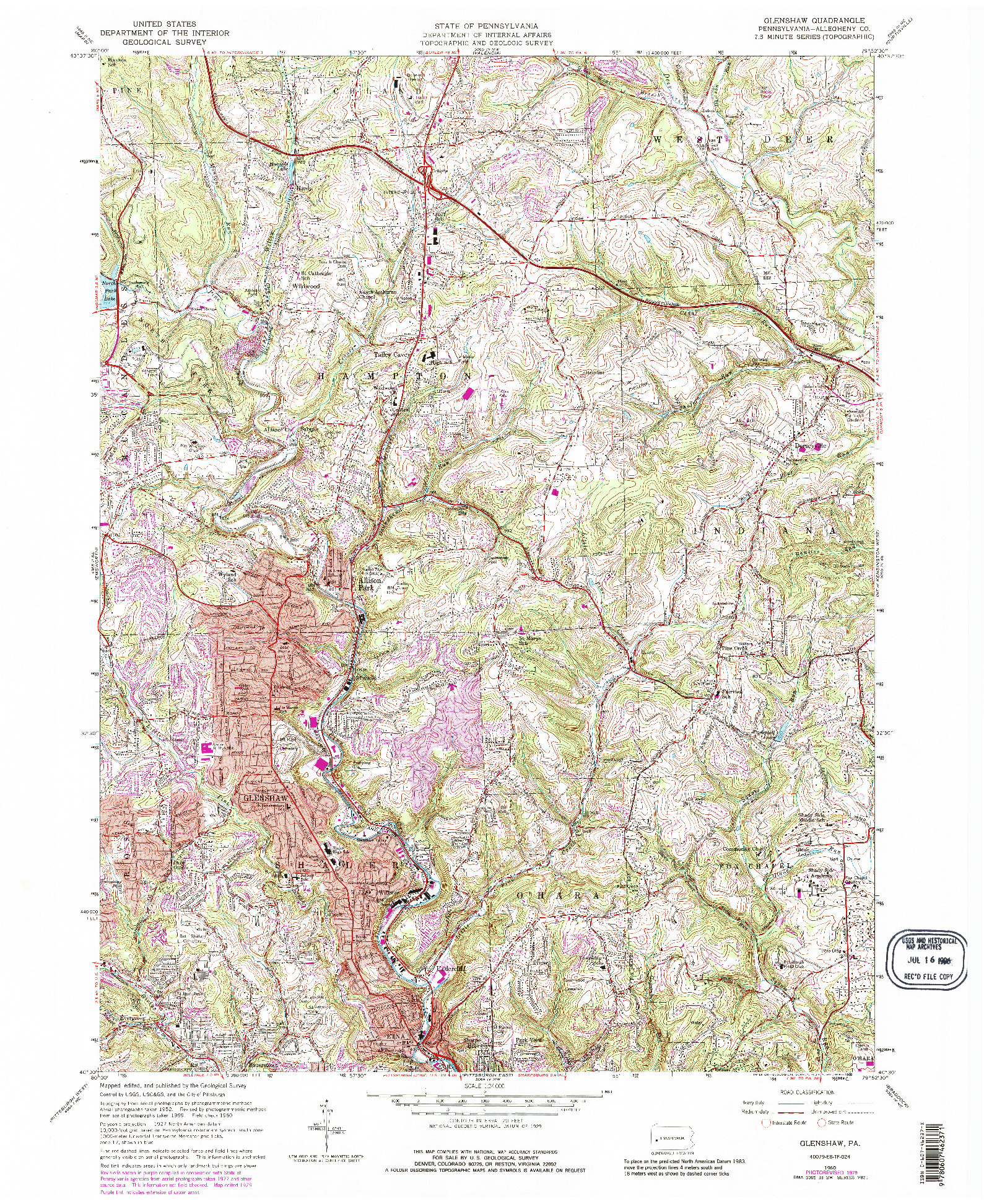 USGS 1:24000-SCALE QUADRANGLE FOR GLENSHAW, PA 1960