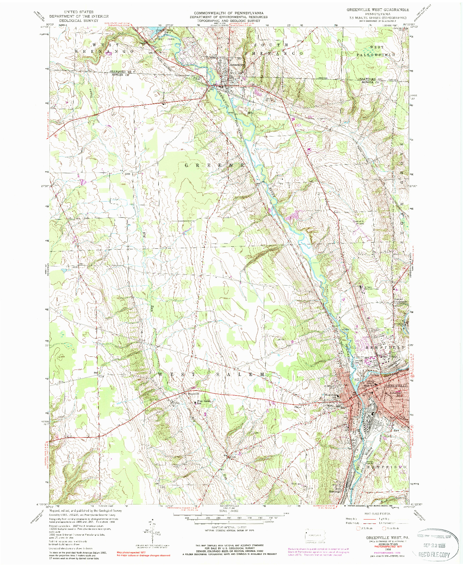 USGS 1:24000-SCALE QUADRANGLE FOR GREENVILLE WEST, PA 1958