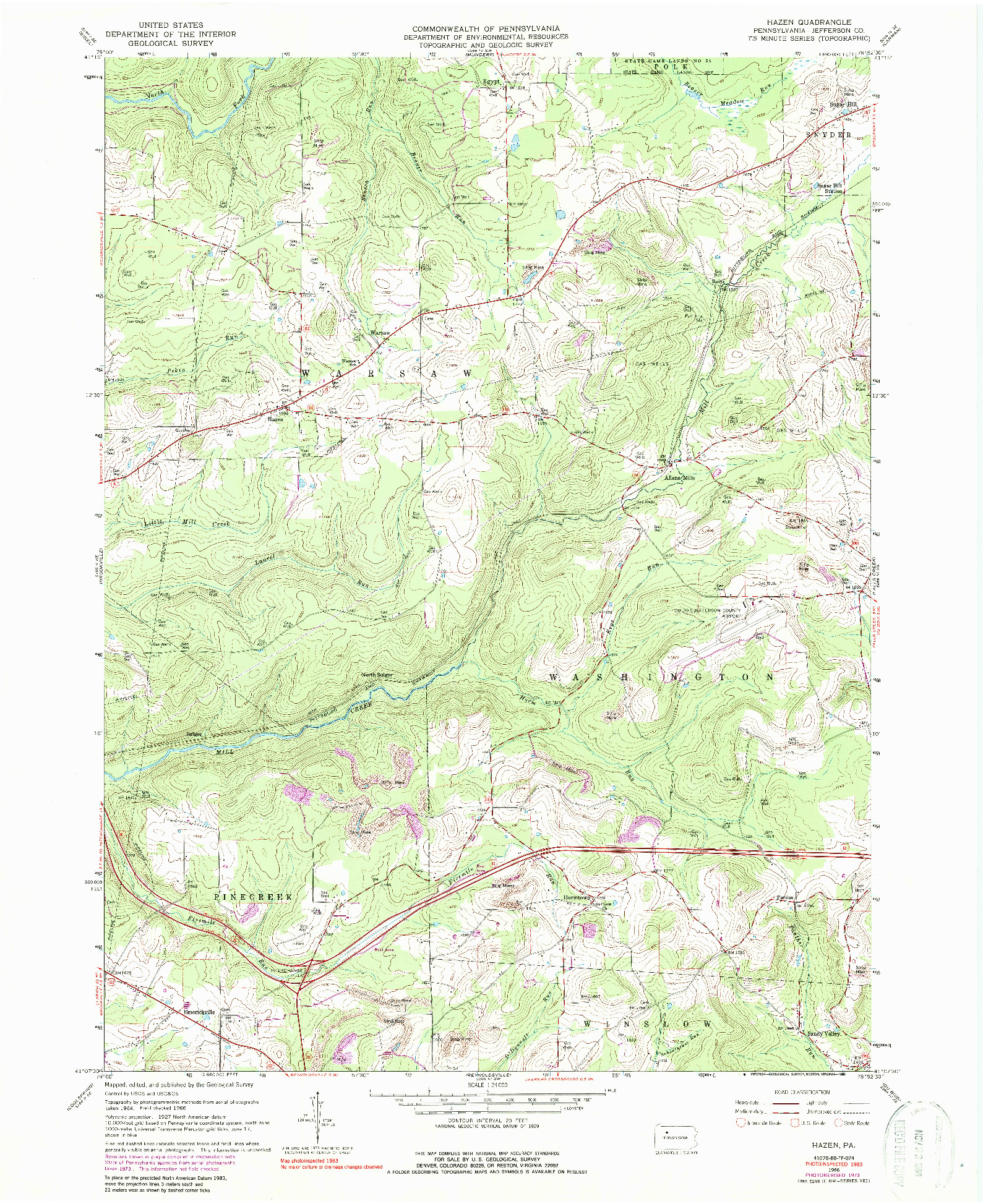 USGS 1:24000-SCALE QUADRANGLE FOR HAZEN, PA 1966