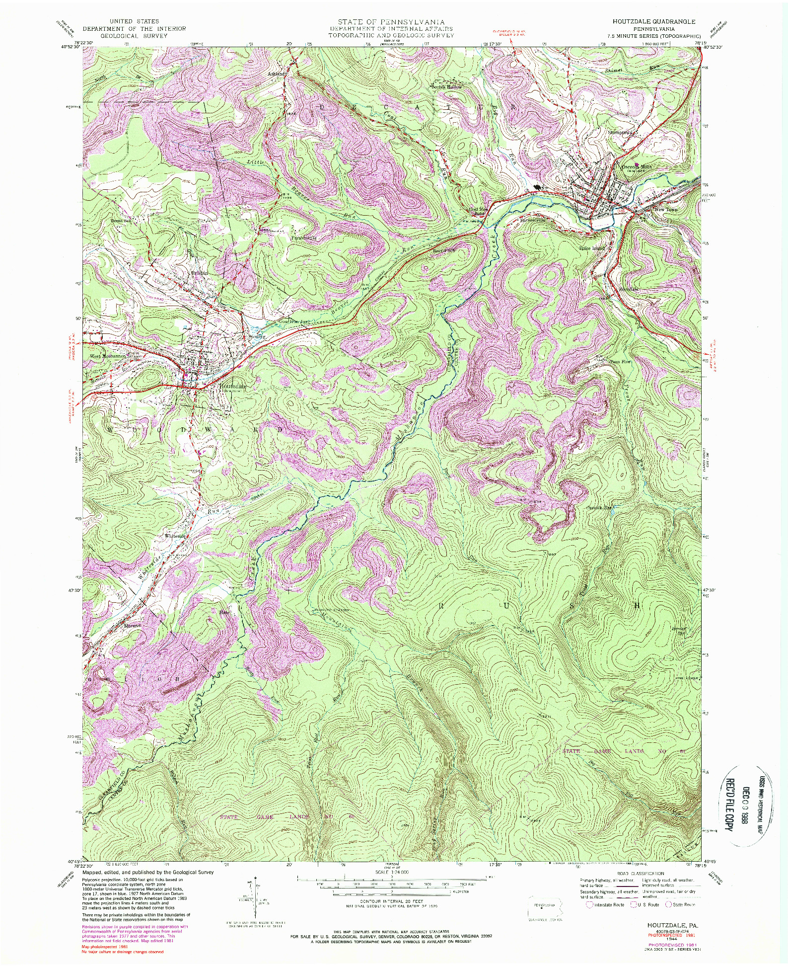 USGS 1:24000-SCALE QUADRANGLE FOR HOUTZDALE, PA 1944