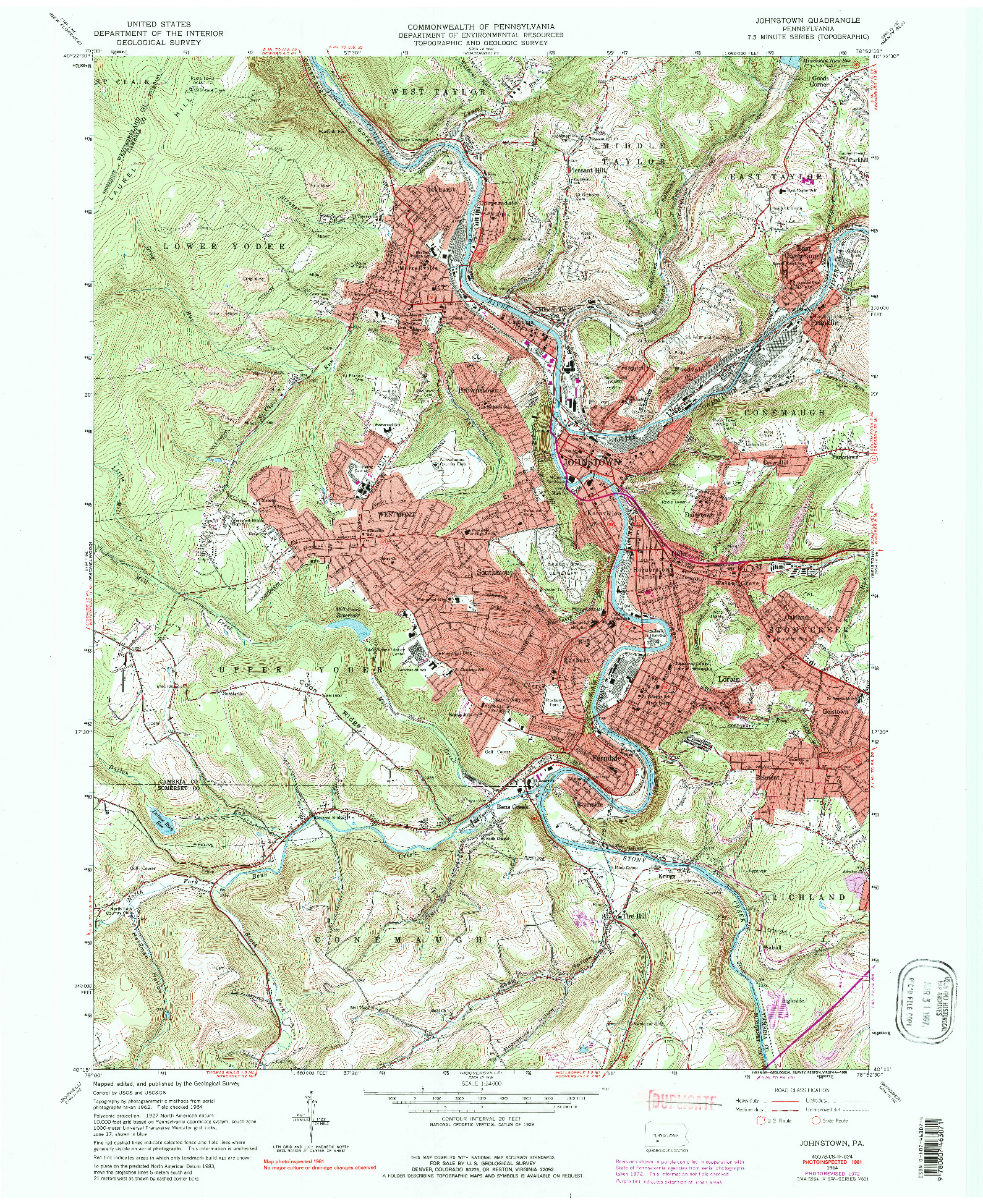 USGS 1:24000-SCALE QUADRANGLE FOR JOHNSTOWN, PA 1964