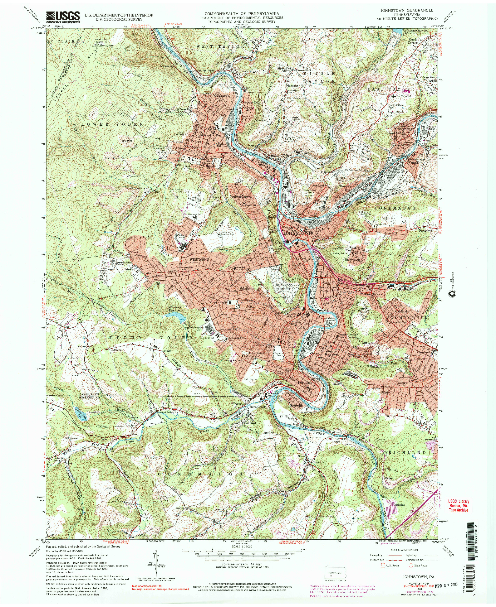 USGS 1:24000-SCALE QUADRANGLE FOR JOHNSTOWN, PA 1964
