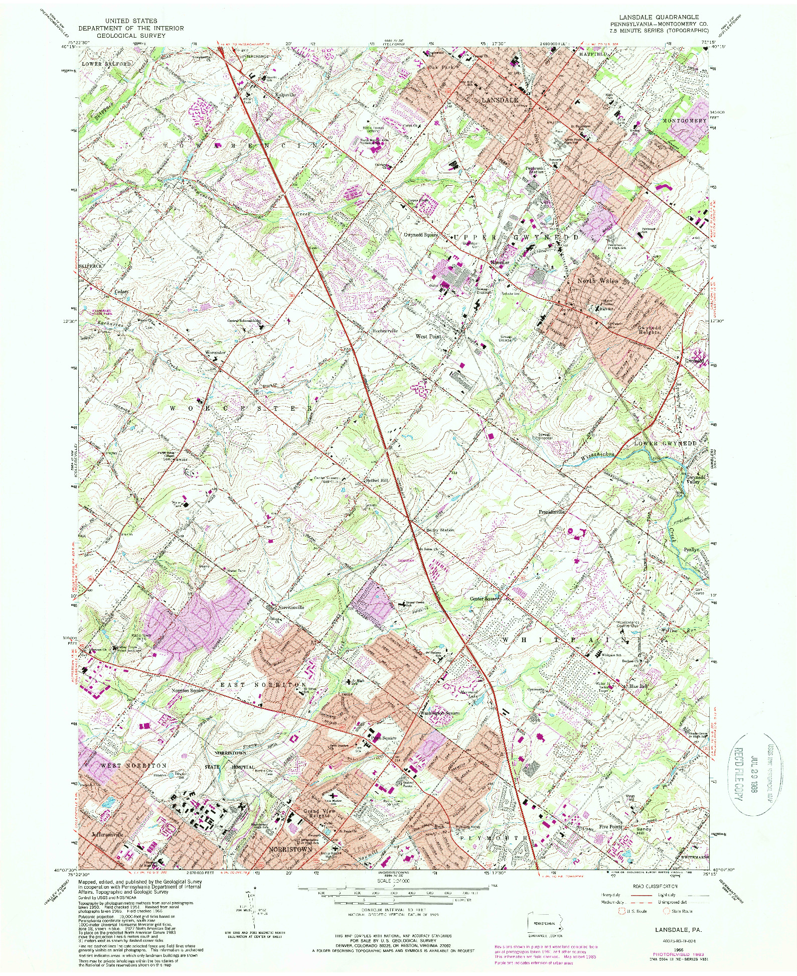 USGS 1:24000-SCALE QUADRANGLE FOR LANSDALE, PA 1966