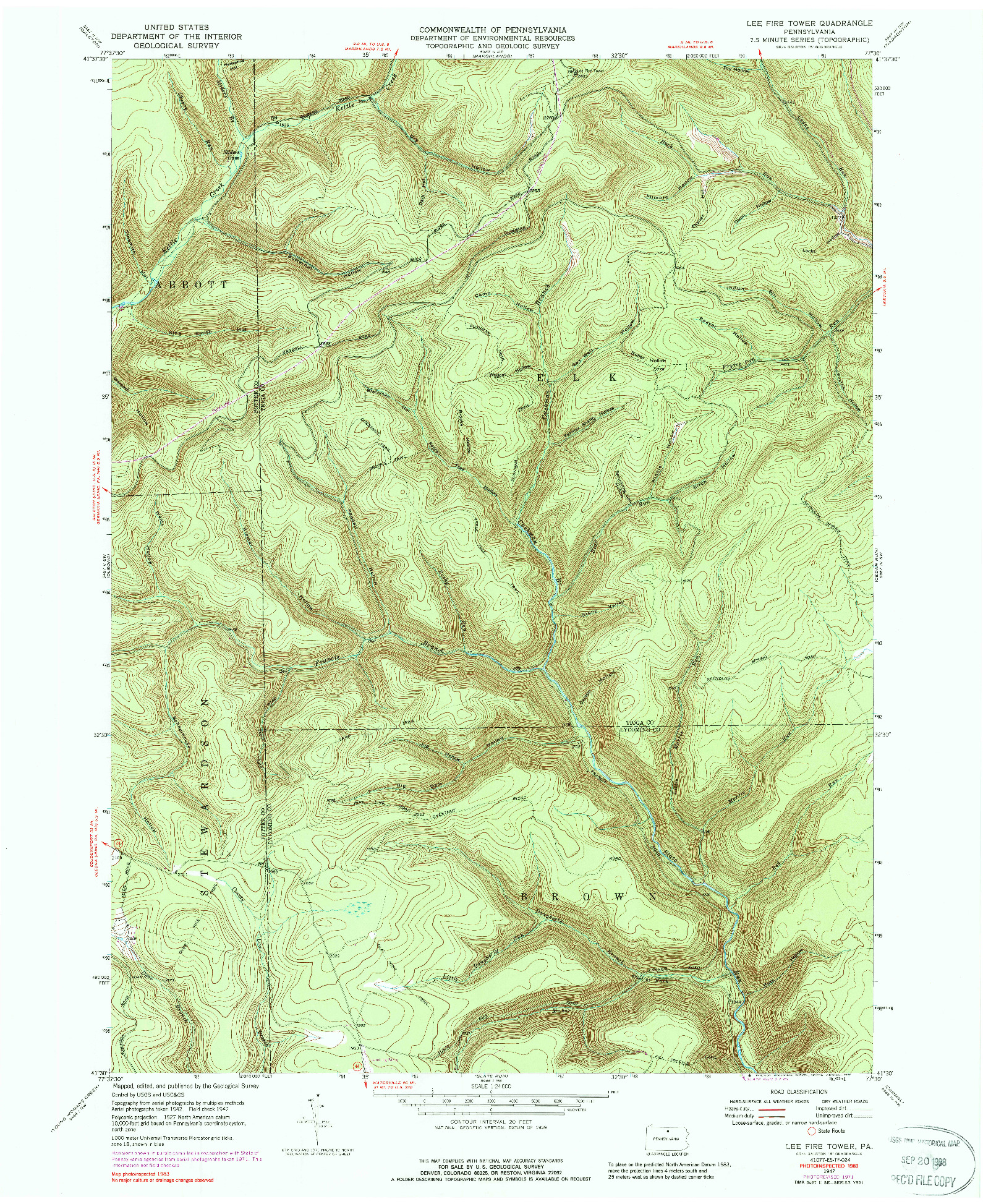 USGS 1:24000-SCALE QUADRANGLE FOR LEE FIRE TOWER, PA 1947