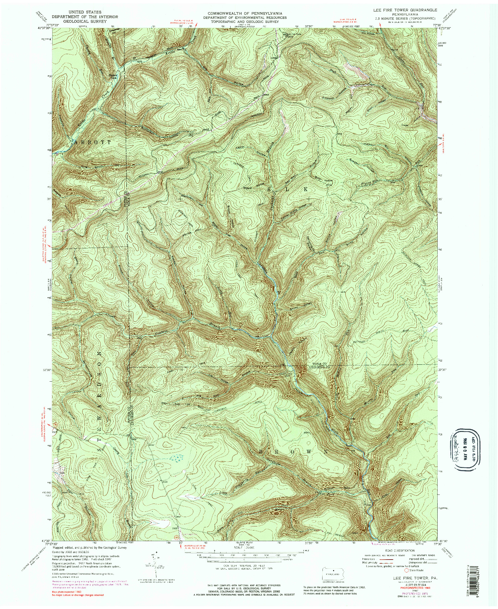 USGS 1:24000-SCALE QUADRANGLE FOR LEE FIRE TOWER, PA 1947