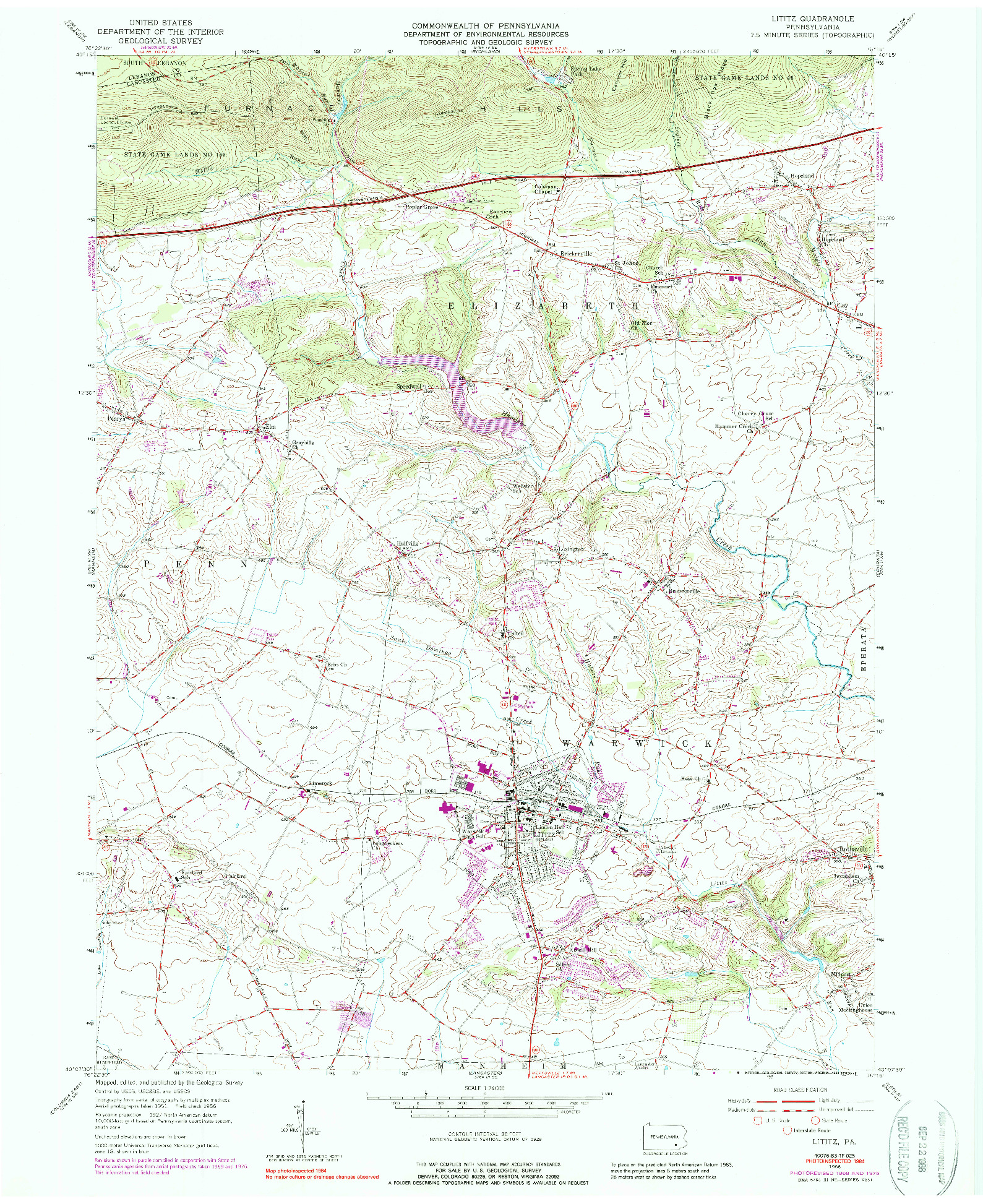 USGS 1:24000-SCALE QUADRANGLE FOR LITITZ, PA 1956