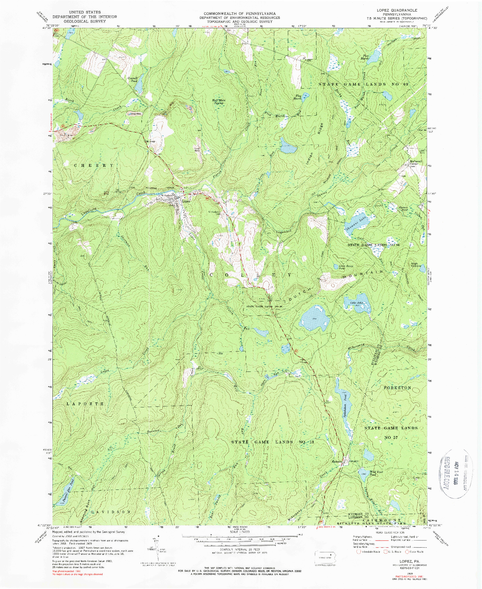 USGS 1:24000-SCALE QUADRANGLE FOR LOPEZ, PA 1969