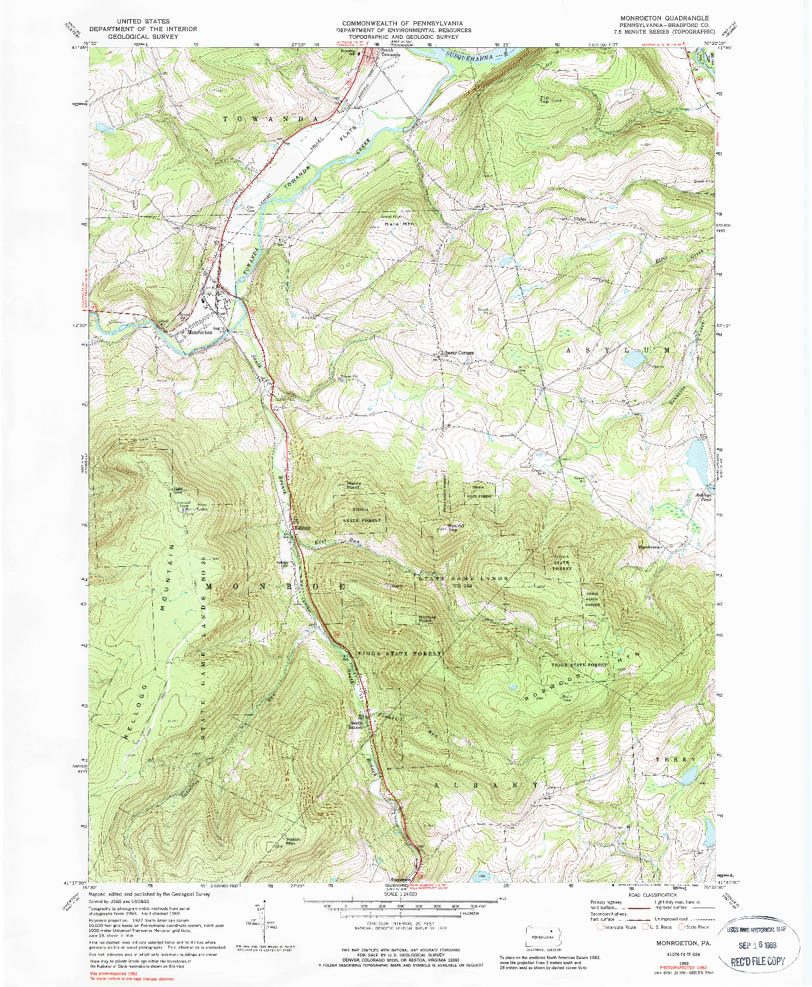 USGS 1:24000-SCALE QUADRANGLE FOR MONROETON, PA 1969