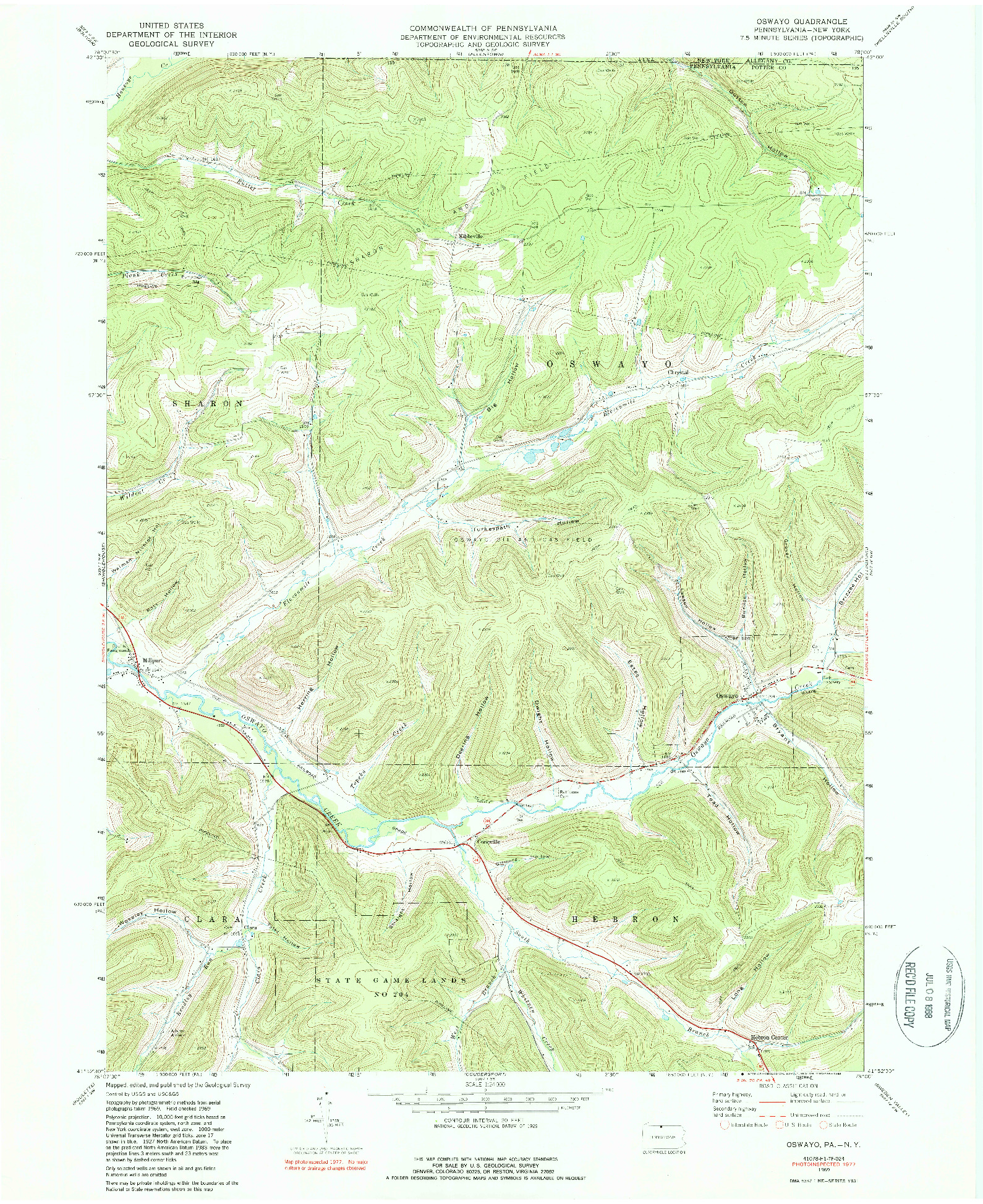 USGS 1:24000-SCALE QUADRANGLE FOR OSWAYO, PA 1969