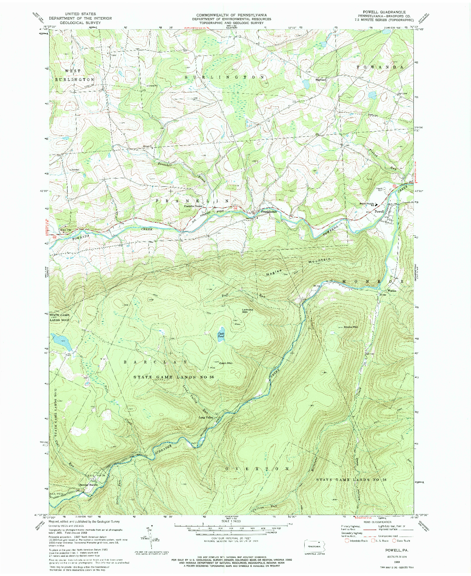 USGS 1:24000-SCALE QUADRANGLE FOR POWELL, PA 1969