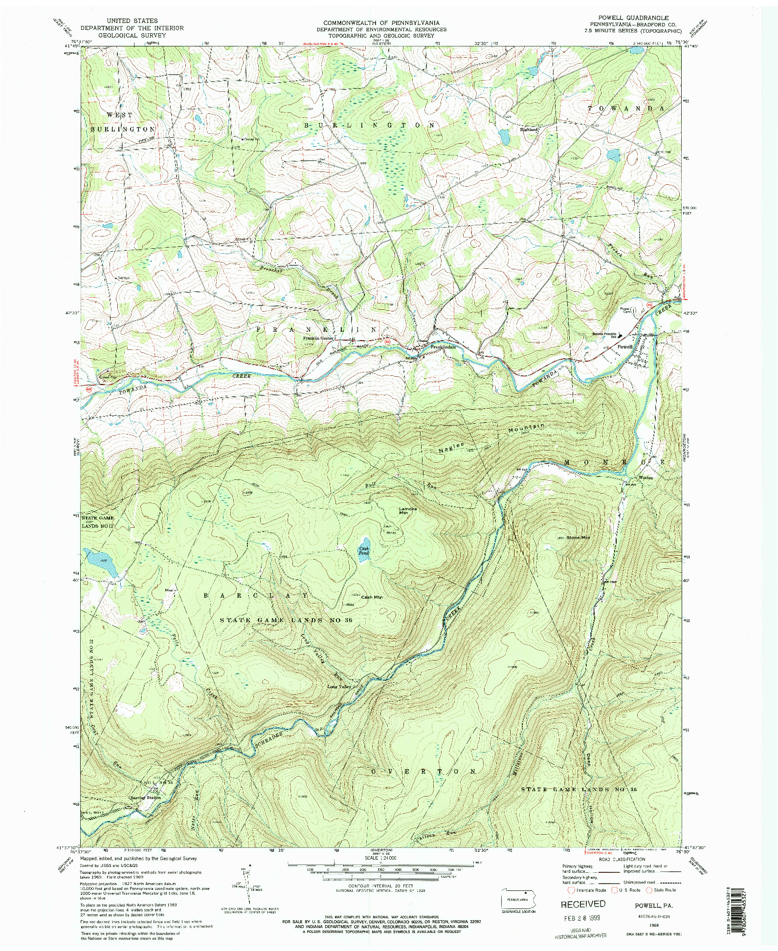 USGS 1:24000-SCALE QUADRANGLE FOR POWELL, PA 1969