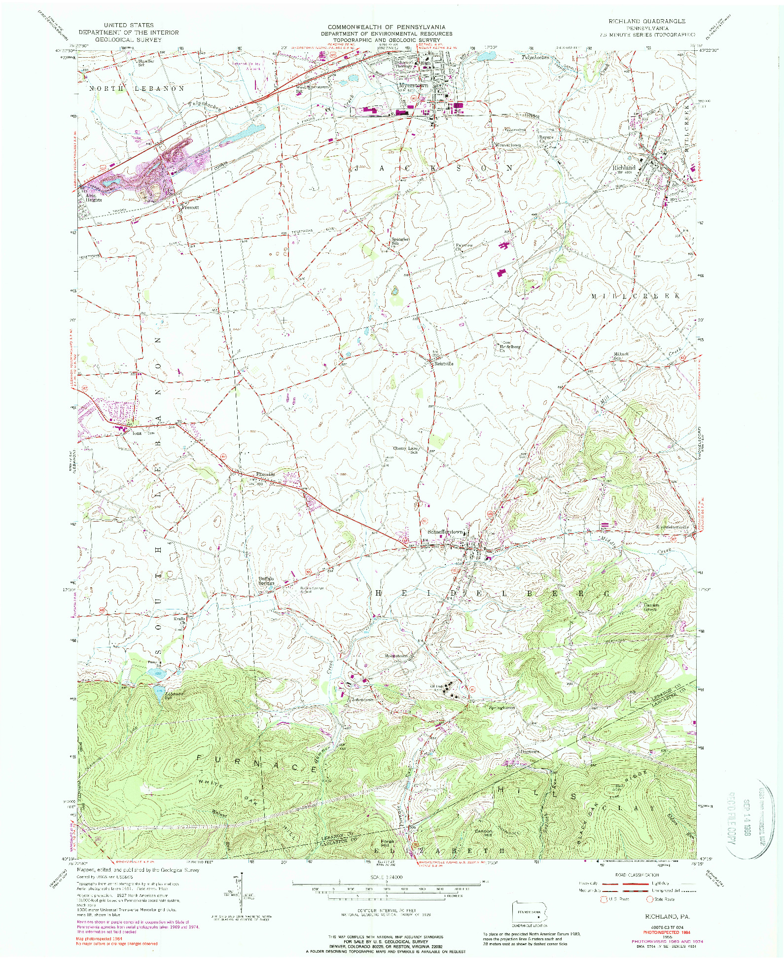 USGS 1:24000-SCALE QUADRANGLE FOR RICHLAND, PA 1955