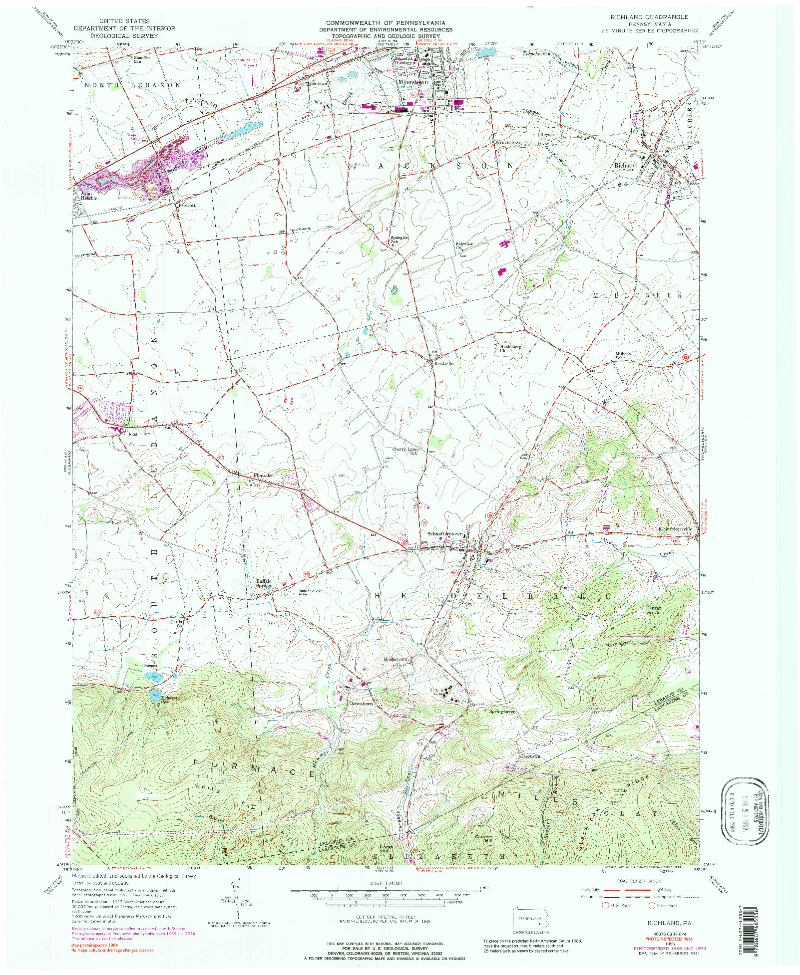 USGS 1:24000-SCALE QUADRANGLE FOR RICHLAND, PA 1955