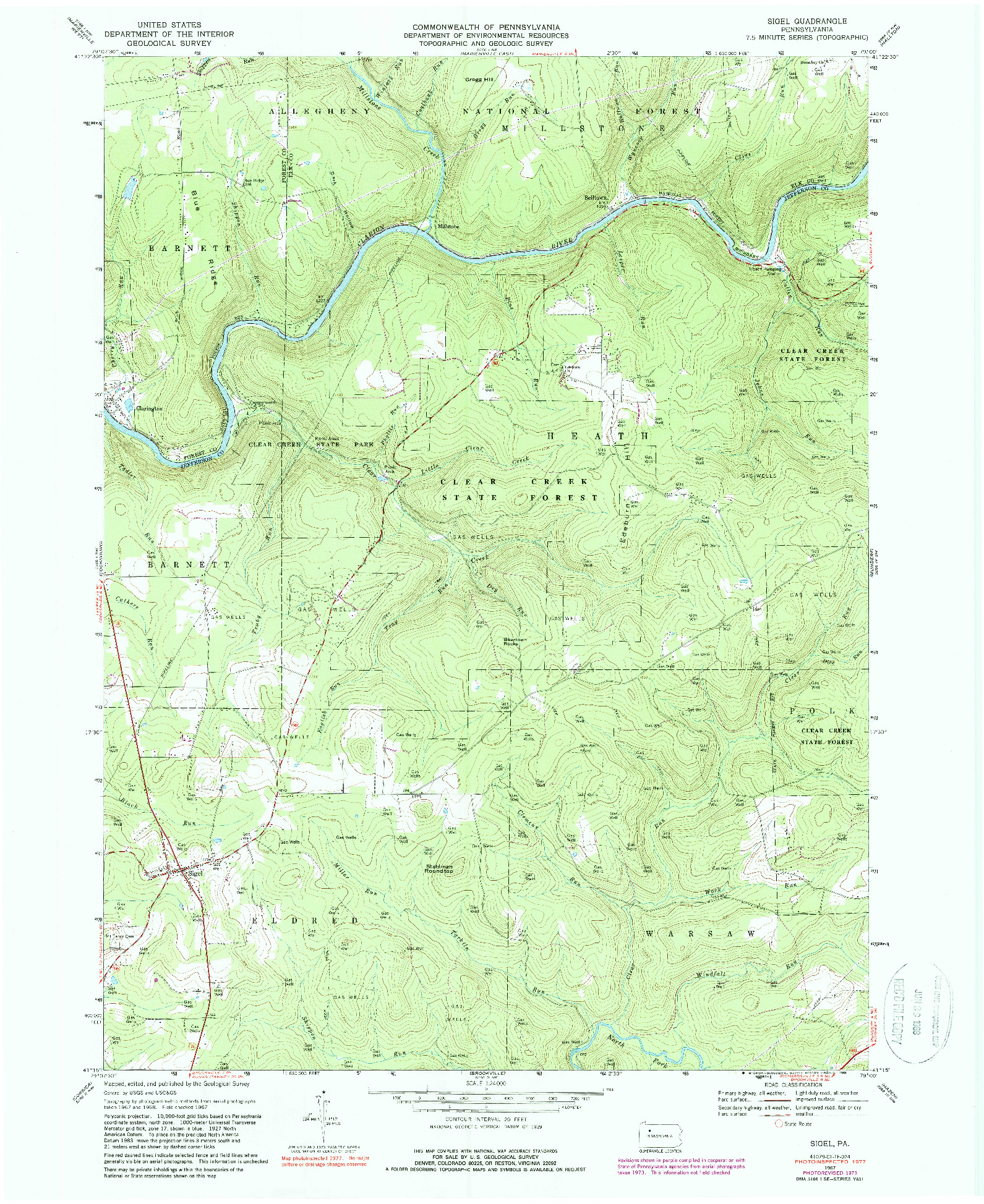 USGS 1:24000-SCALE QUADRANGLE FOR SIGEL, PA 1967