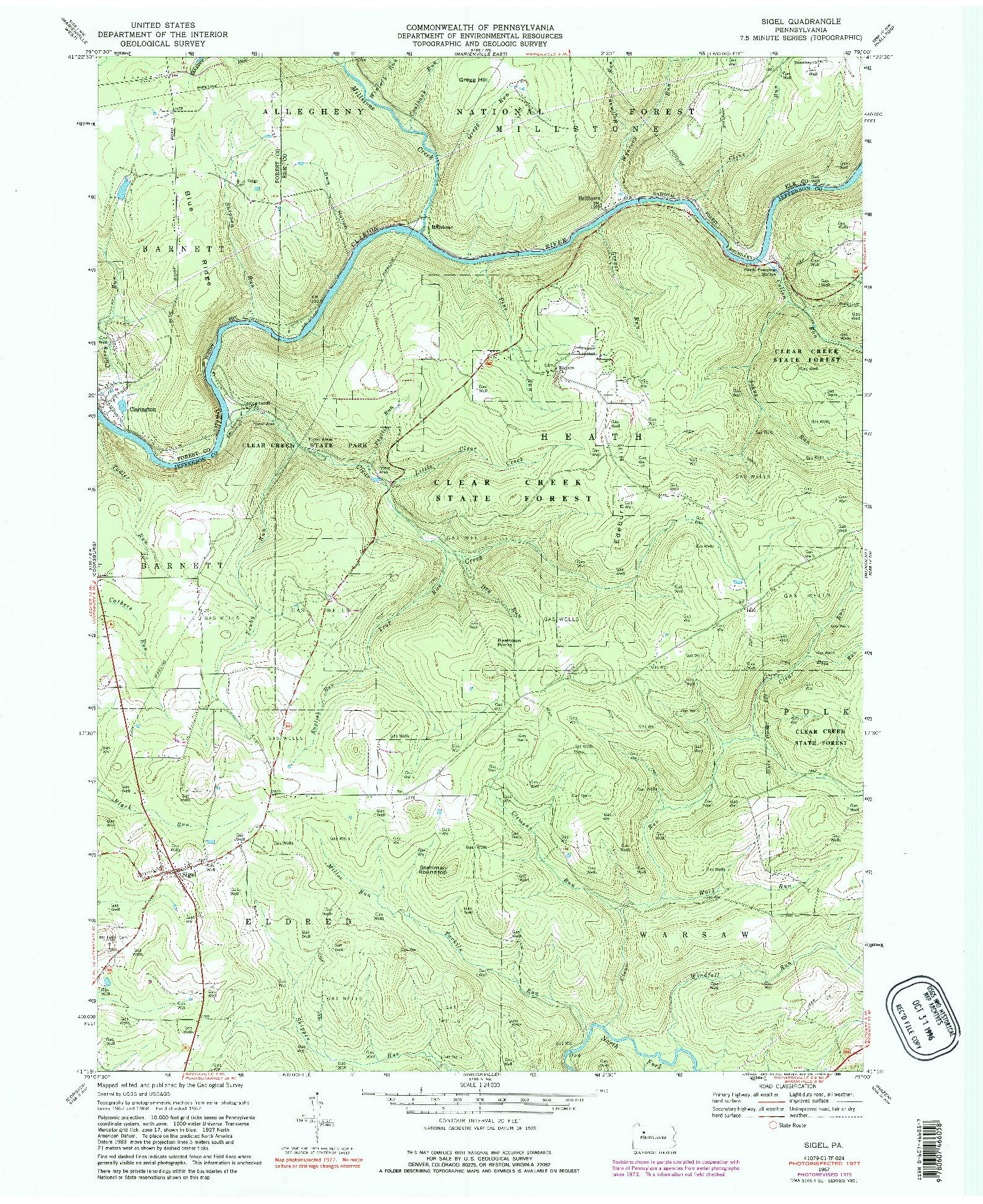 USGS 1:24000-SCALE QUADRANGLE FOR SIGEL, PA 1967