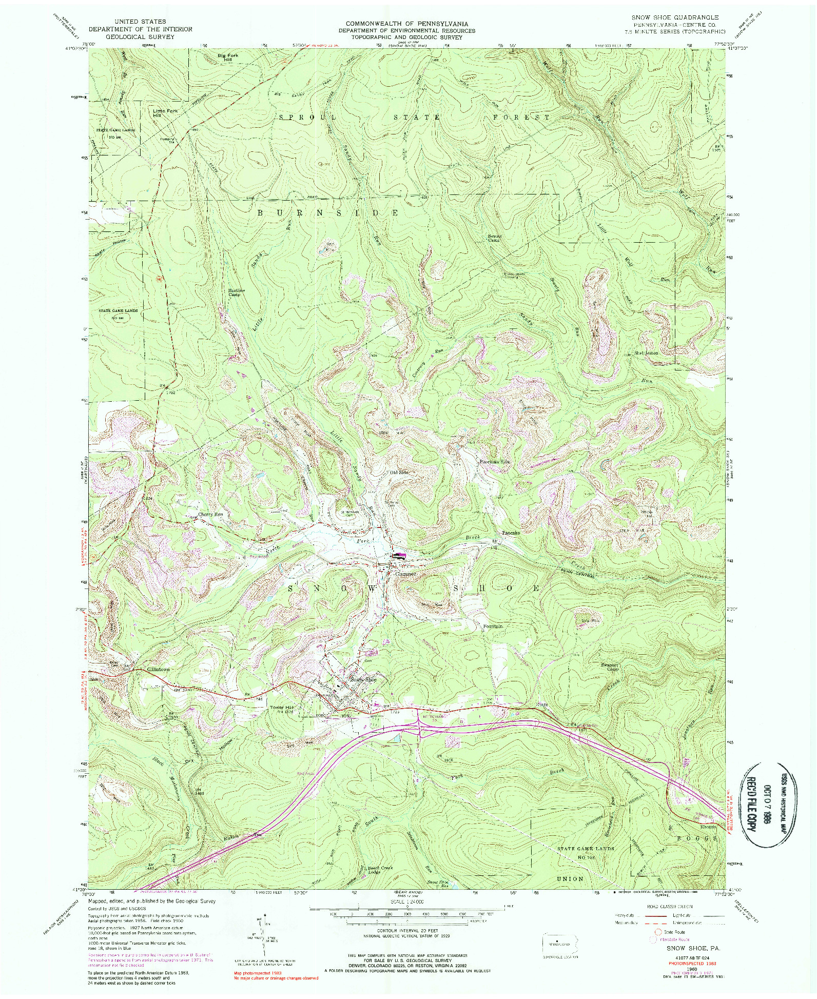 USGS 1:24000-SCALE QUADRANGLE FOR SNOW SHOE, PA 1960