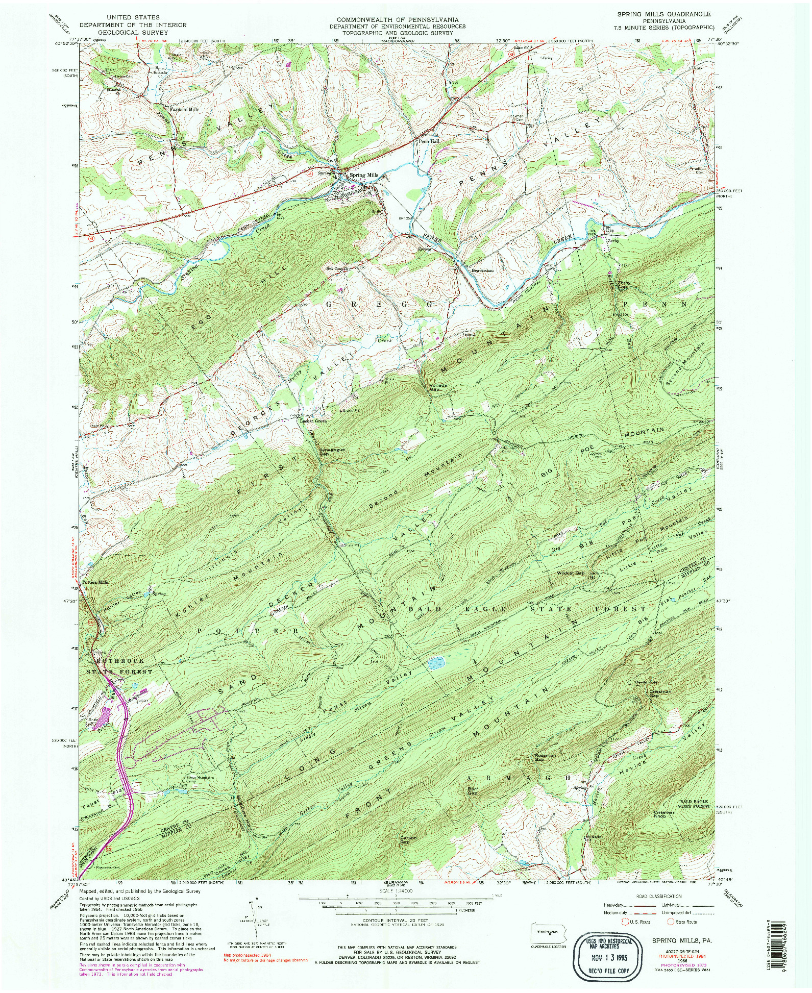 USGS 1:24000-SCALE QUADRANGLE FOR SPRING MILLS, PA 1966