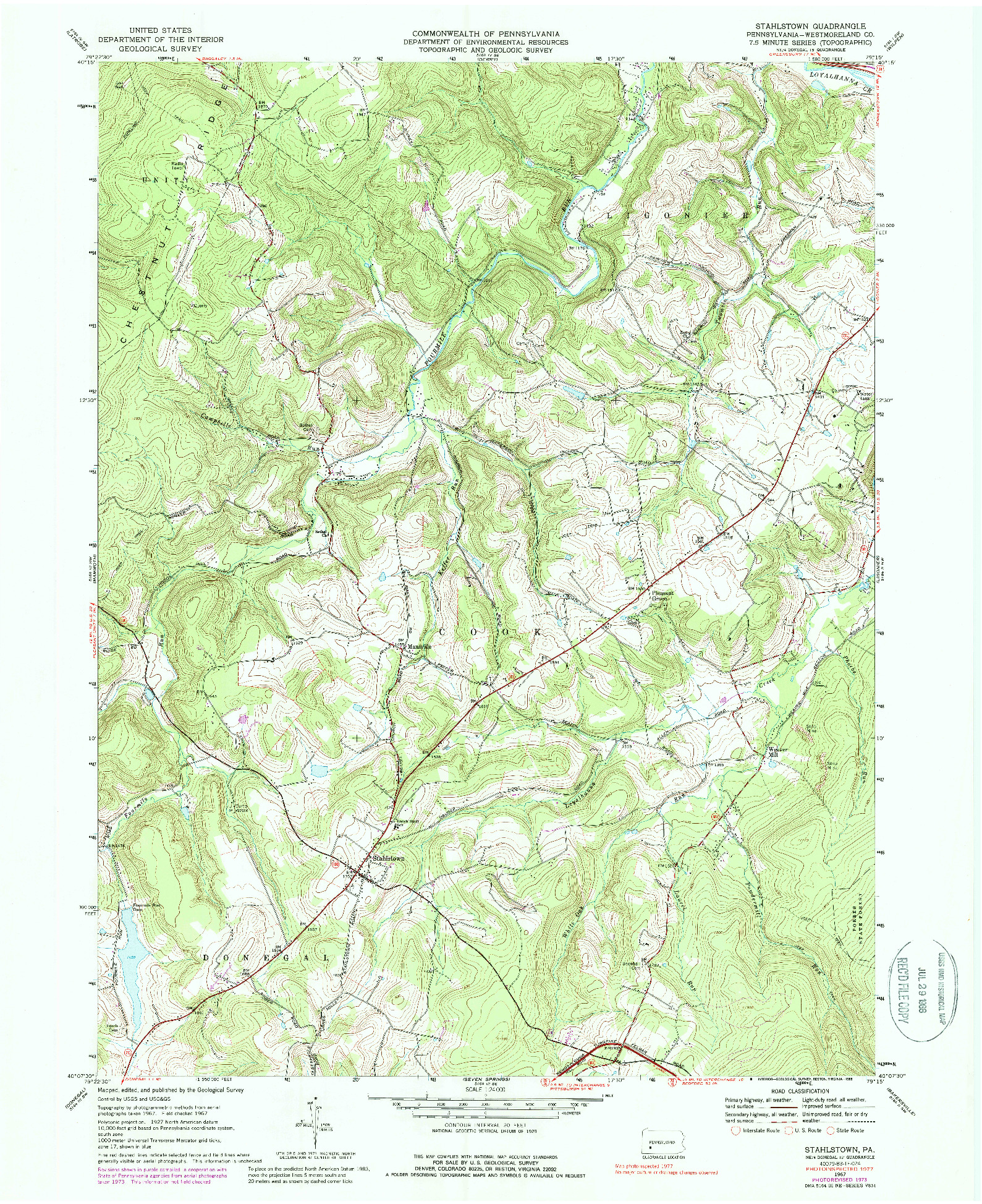 USGS 1:24000-SCALE QUADRANGLE FOR STAHLSTOWN, PA 1967