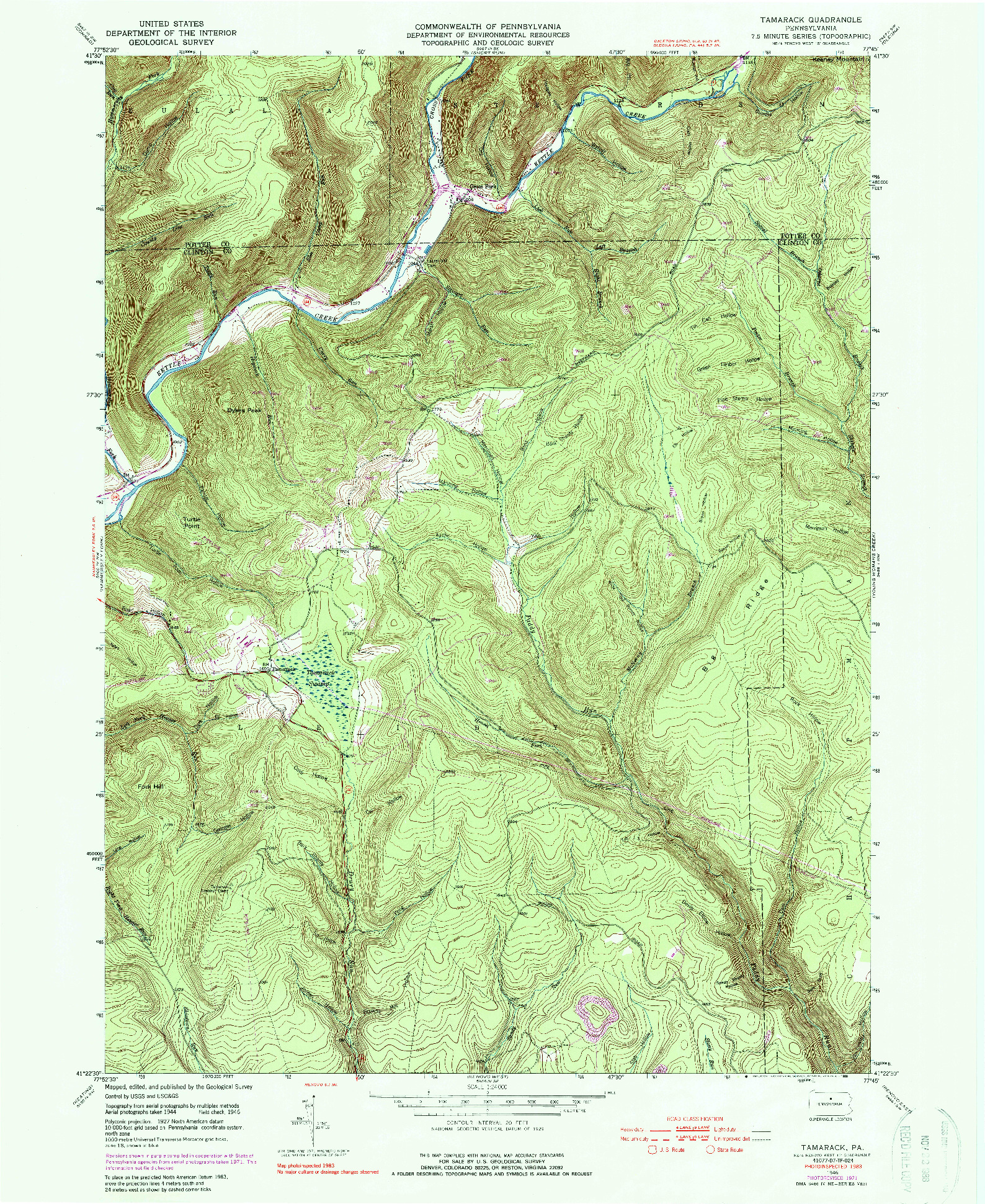 USGS 1:24000-SCALE QUADRANGLE FOR TAMARACK, PA 1946