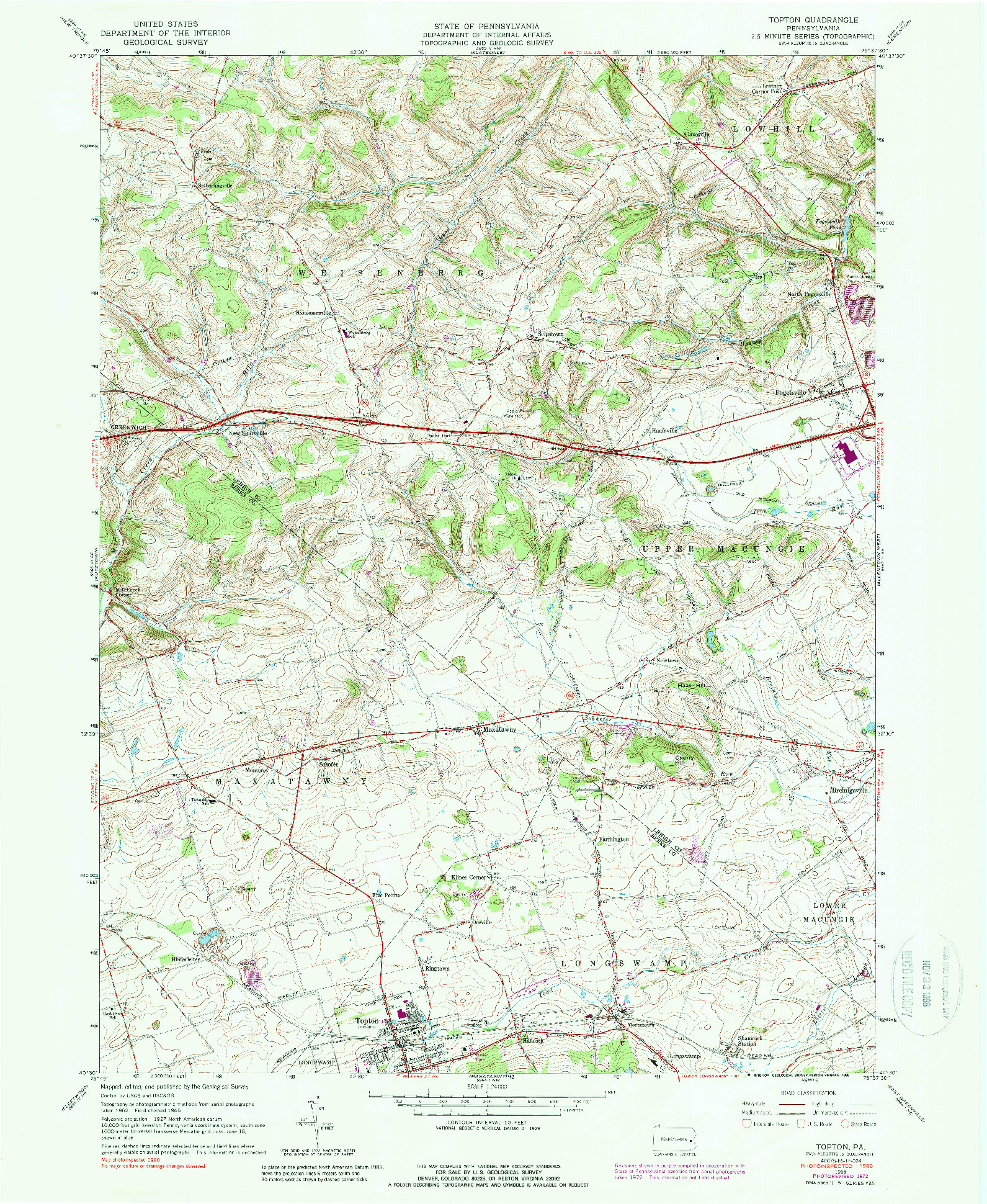 USGS 1:24000-SCALE QUADRANGLE FOR TOPTON, PA 1965