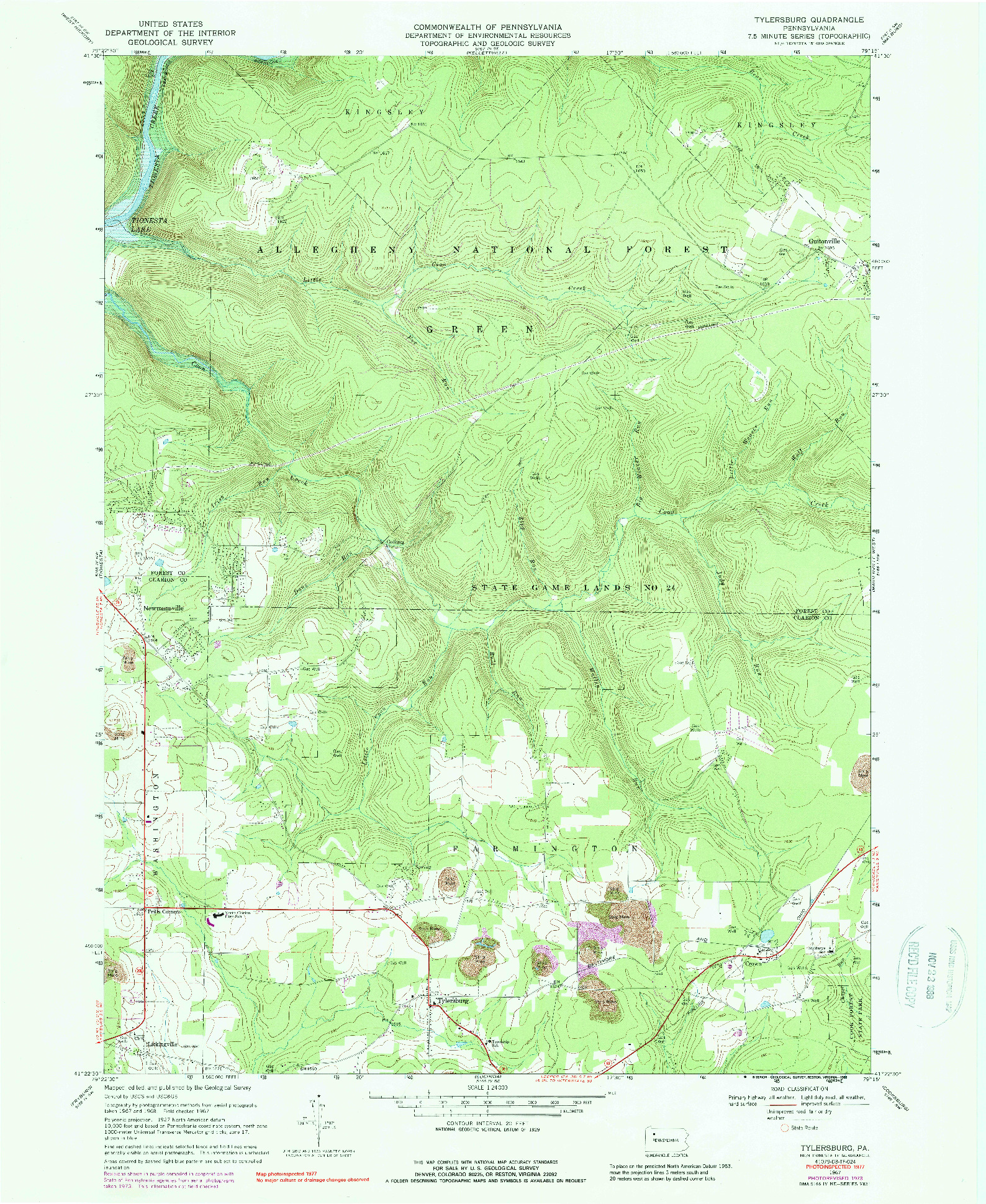 USGS 1:24000-SCALE QUADRANGLE FOR TYLERSBURG, PA 1967