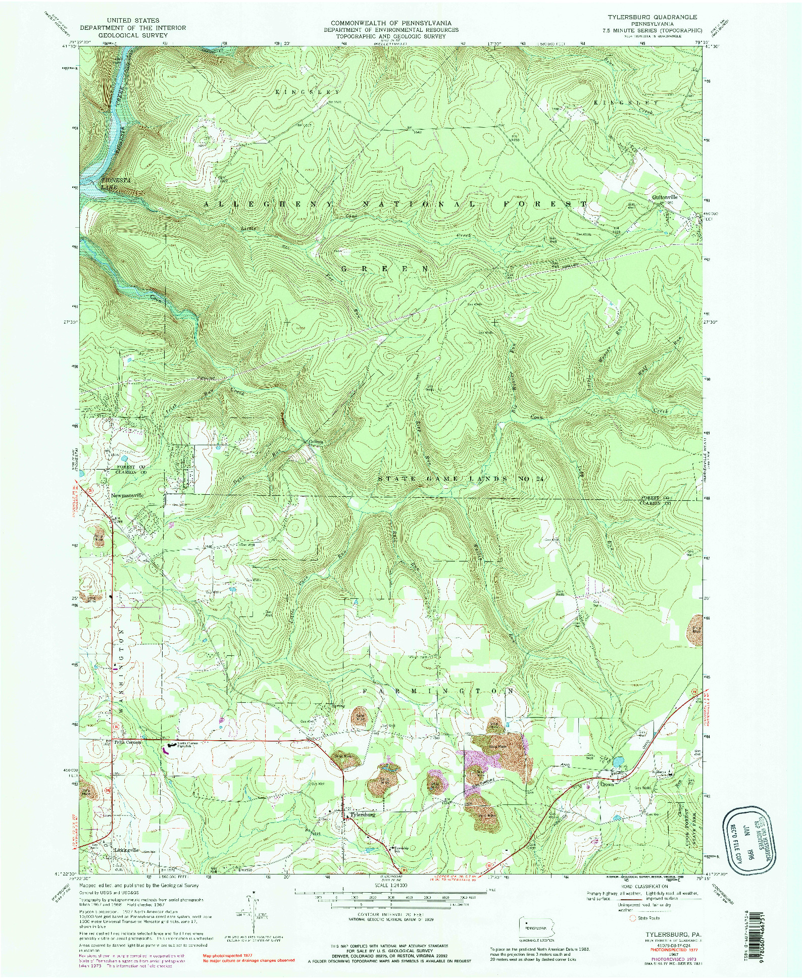 USGS 1:24000-SCALE QUADRANGLE FOR TYLERSBURG, PA 1967