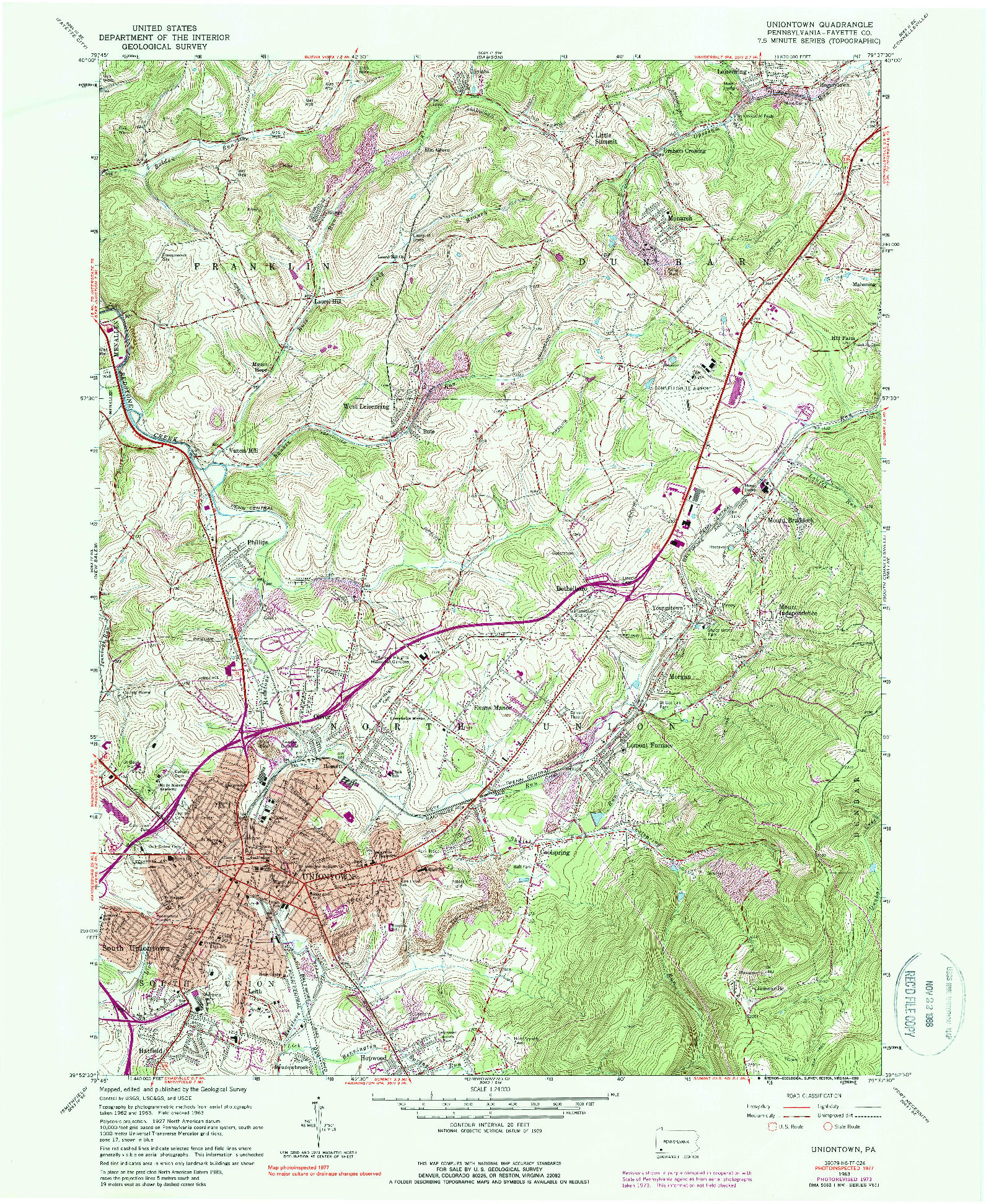 USGS 1:24000-SCALE QUADRANGLE FOR UNIONTOWN, PA 1963