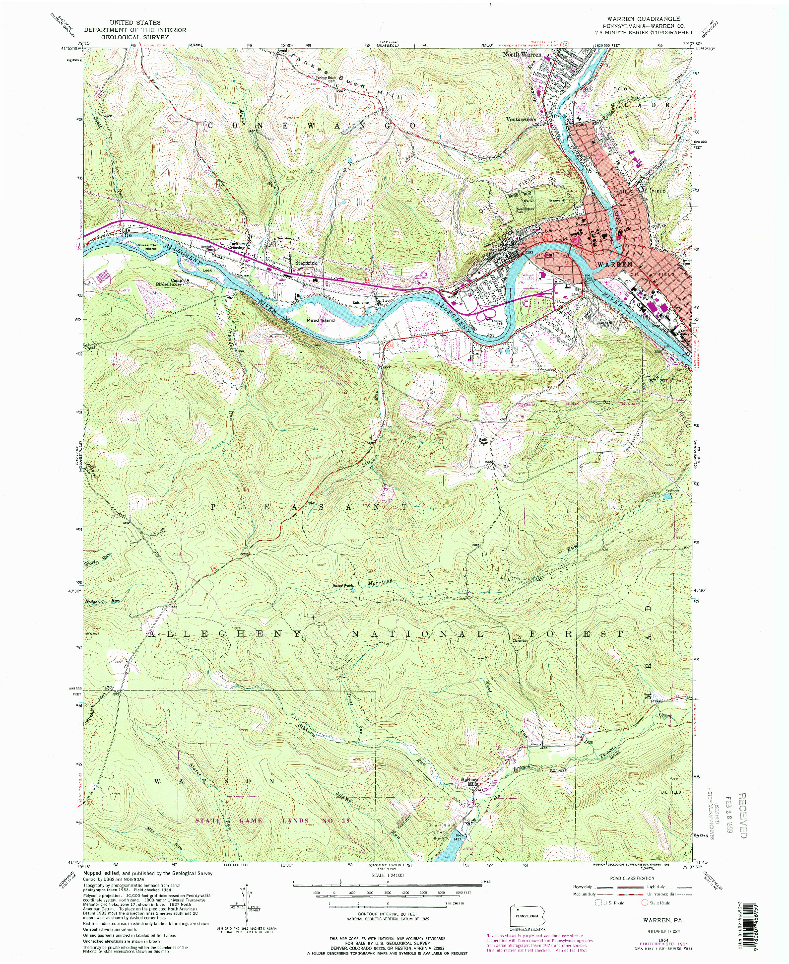 USGS 1:24000-SCALE QUADRANGLE FOR WARREN, PA 1954