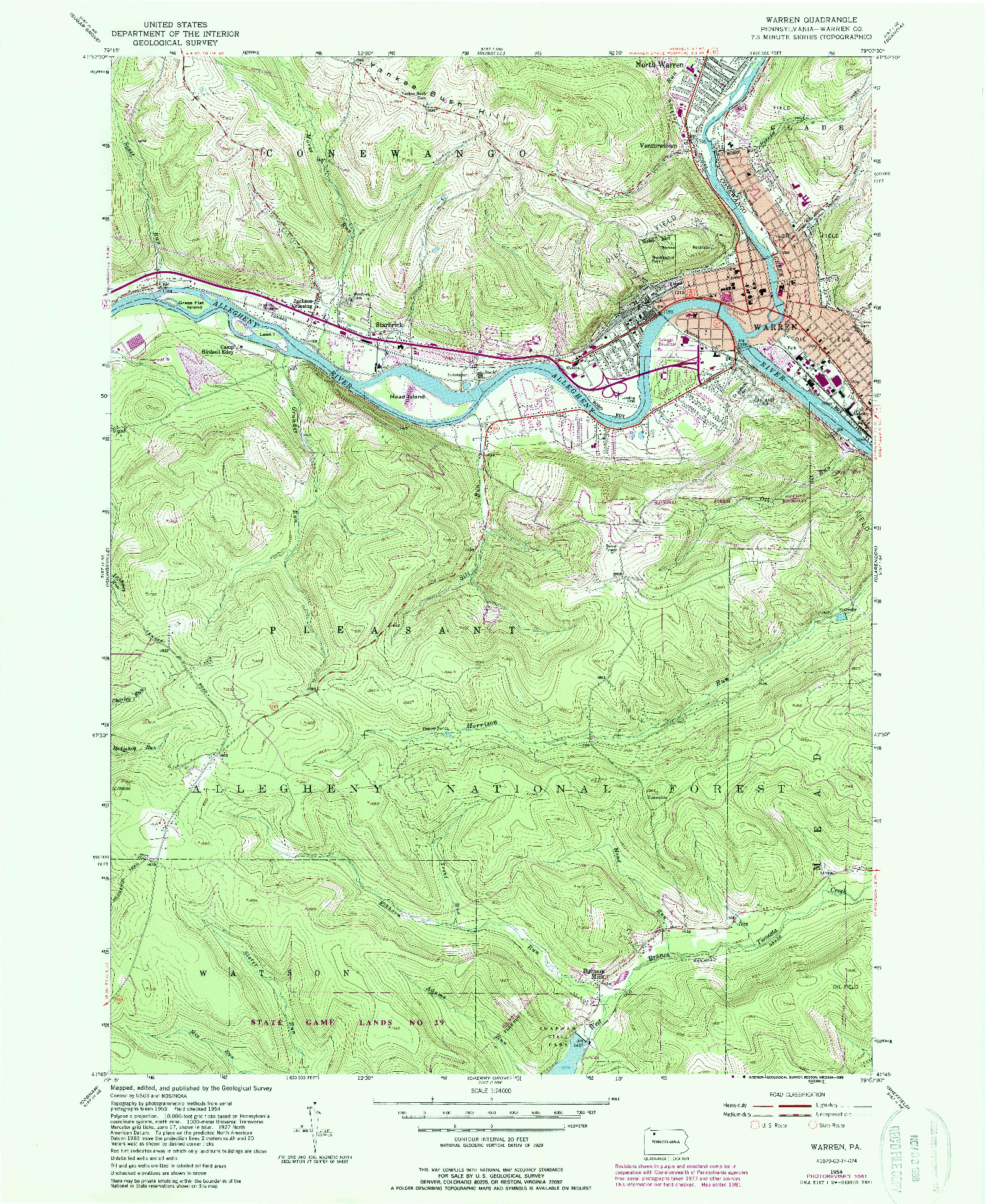 USGS 1:24000-SCALE QUADRANGLE FOR WARREN, PA 1954