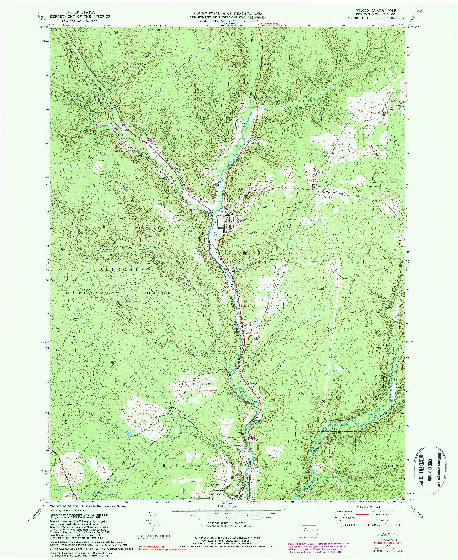 USGS 1:24000-SCALE QUADRANGLE FOR WILCOX, PA 1969