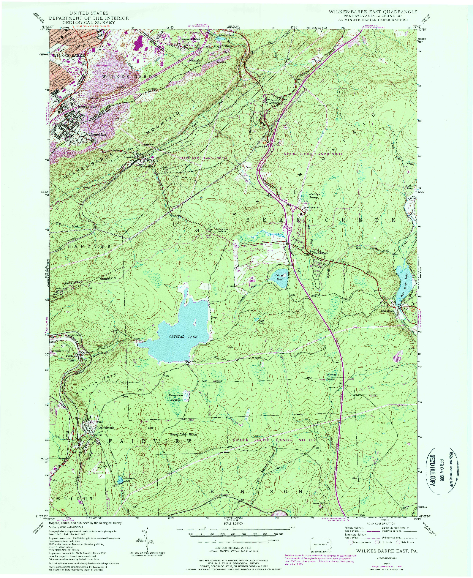 USGS 1:24000-SCALE QUADRANGLE FOR WILKES-BARRE EAST, PA 1947