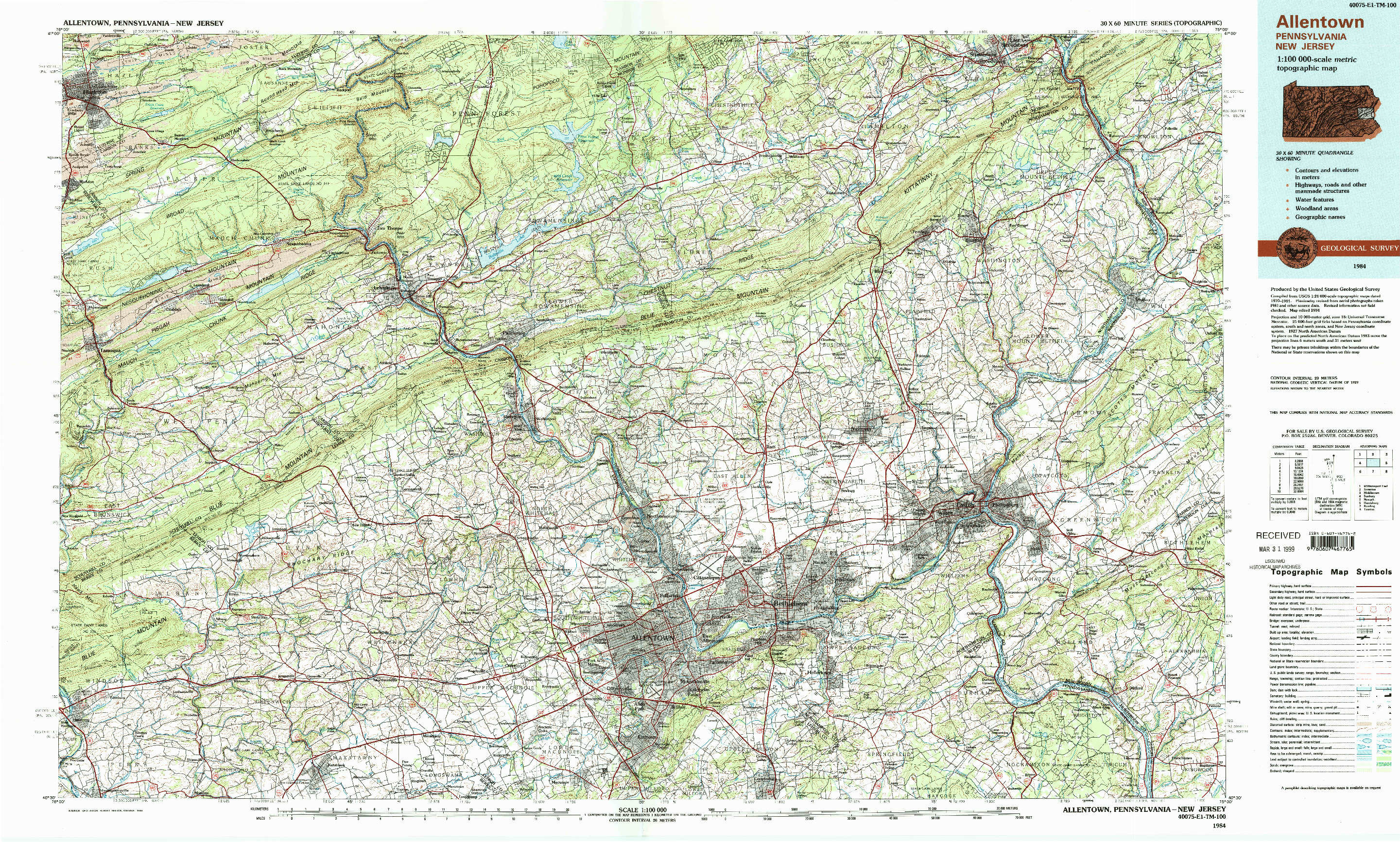 USGS 1:100000-SCALE QUADRANGLE FOR ALLENTOWN, PA 1984